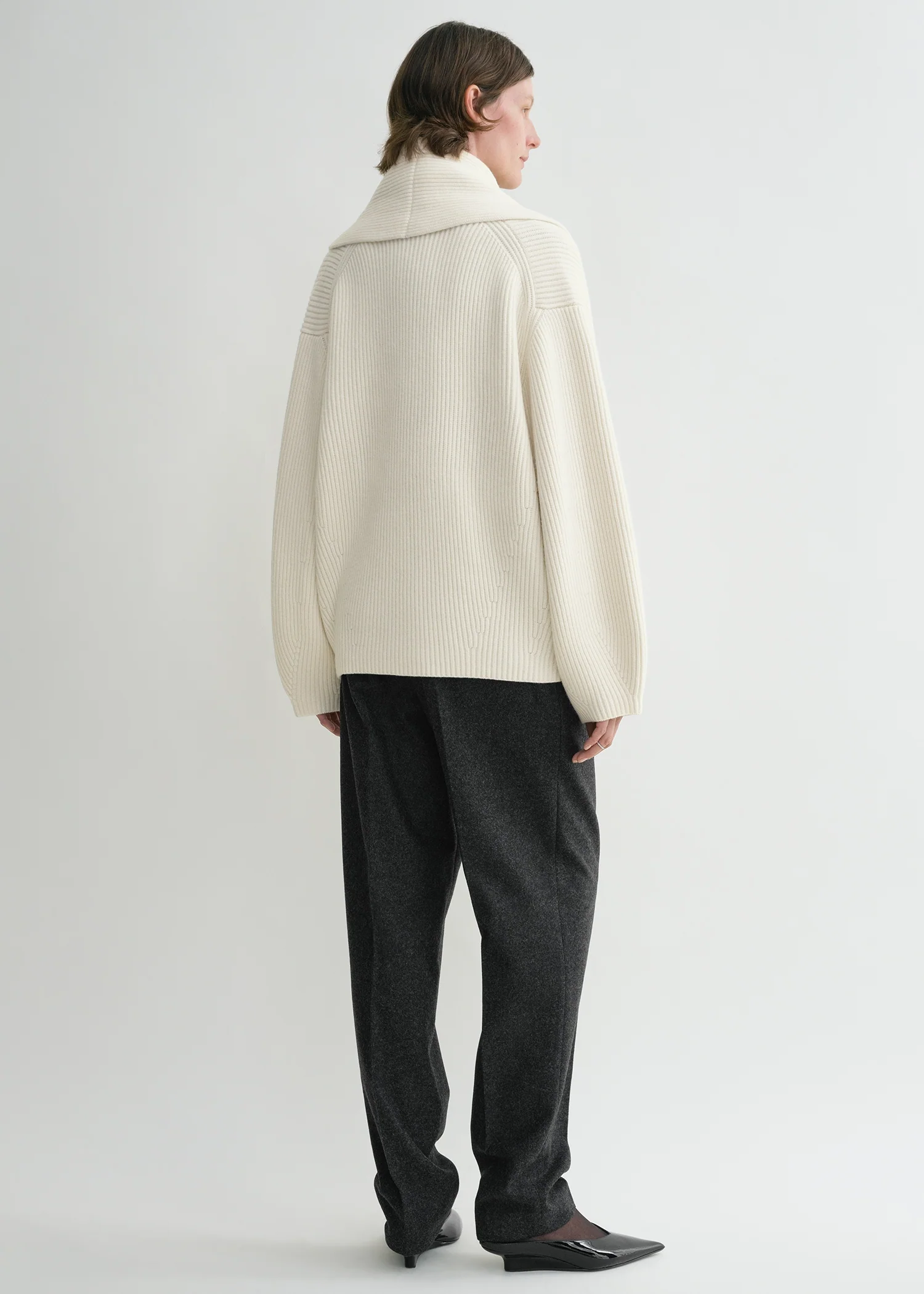 Shawl-lapel cardigan milk - Image 3