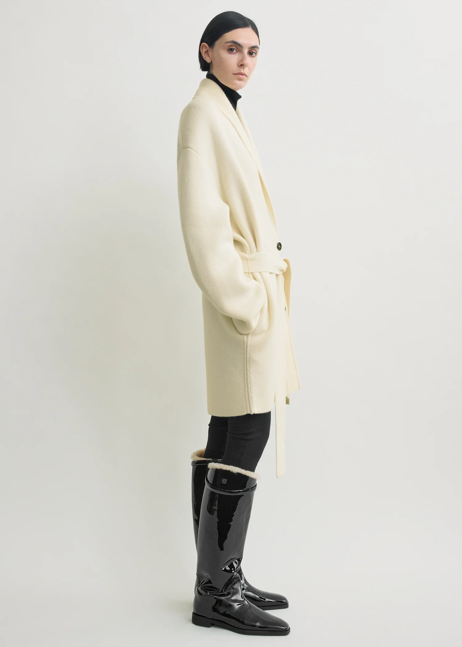 Shawl-lapel cashmere-wool robe ecru - Image 2