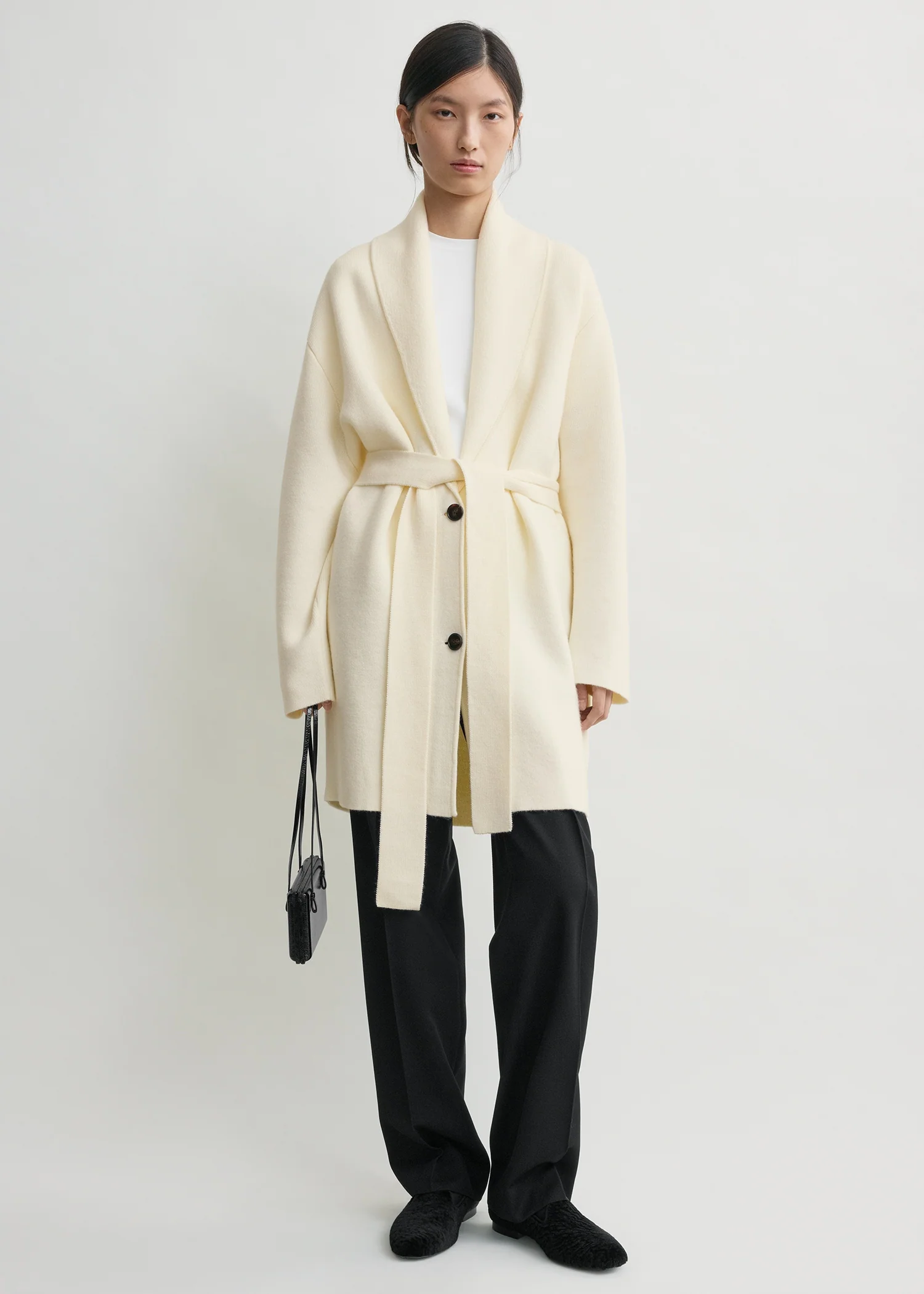 Shawl-lapel robe ecru petite