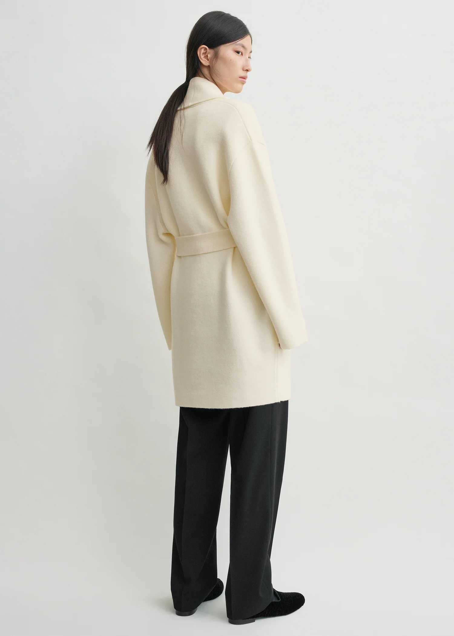 Shawl-lapel robe ecru petite - Image 3