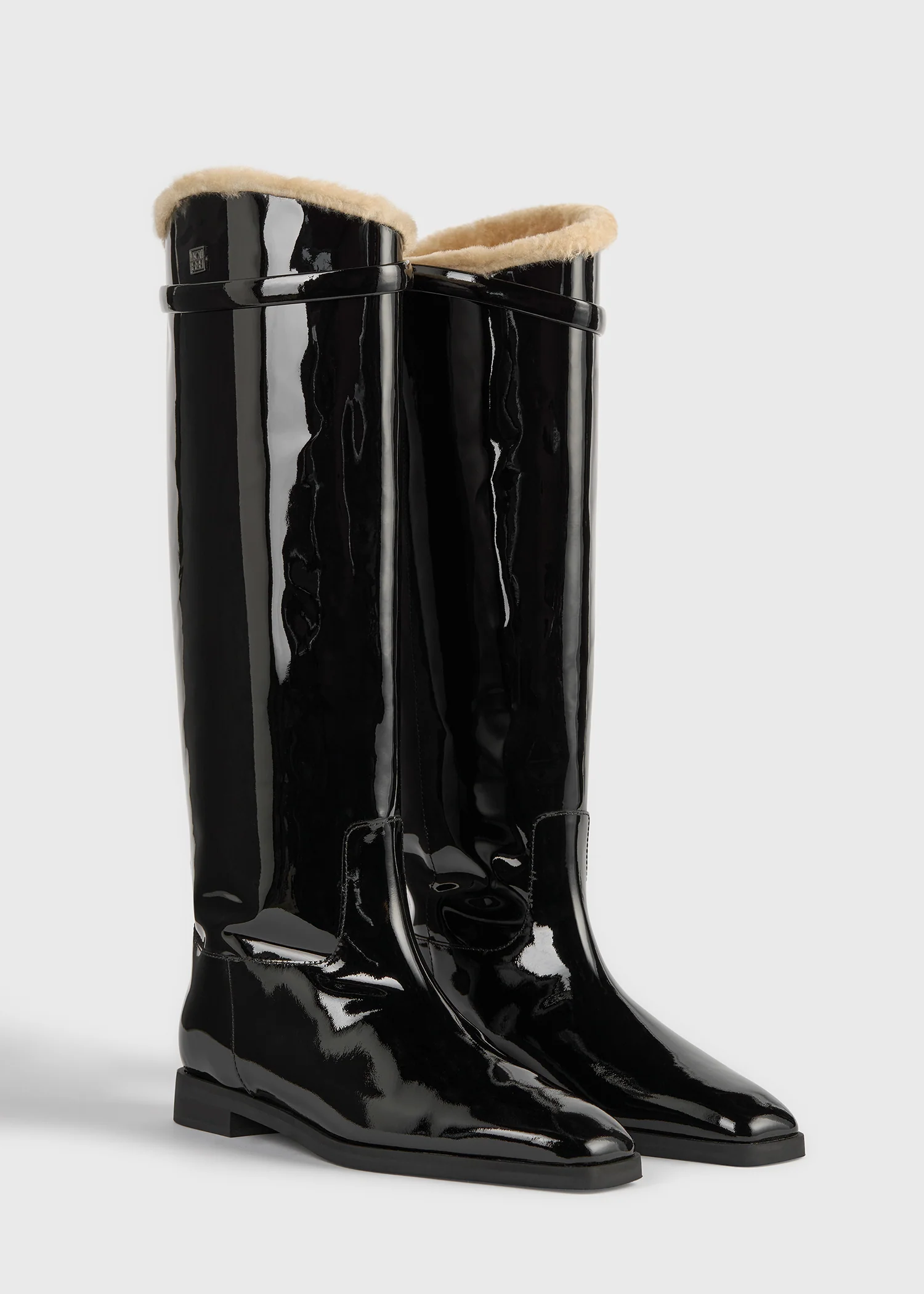 Shearling riding boots black/beige - Image 7