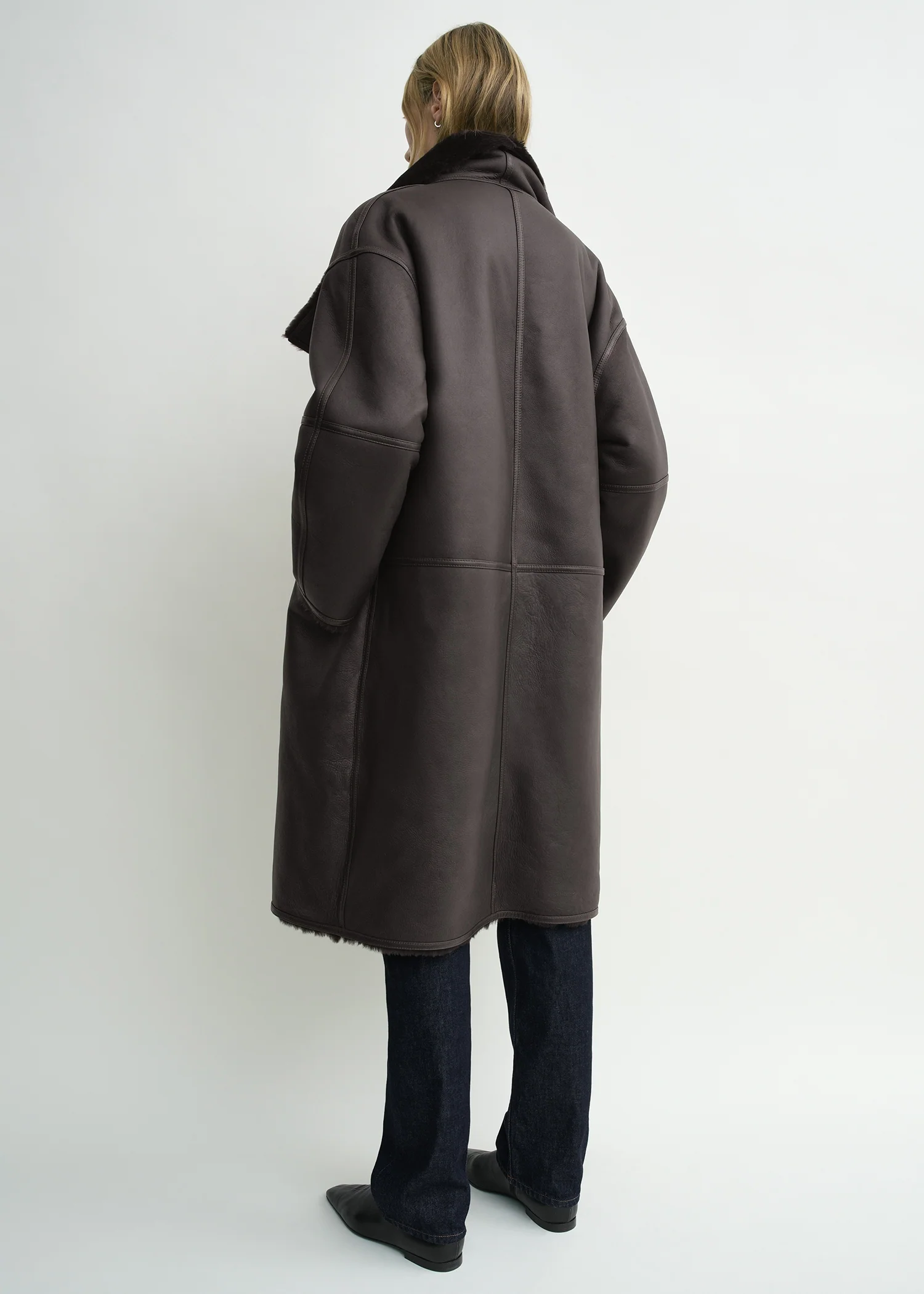 Shearling wrap coat dark brown petite - Image 3