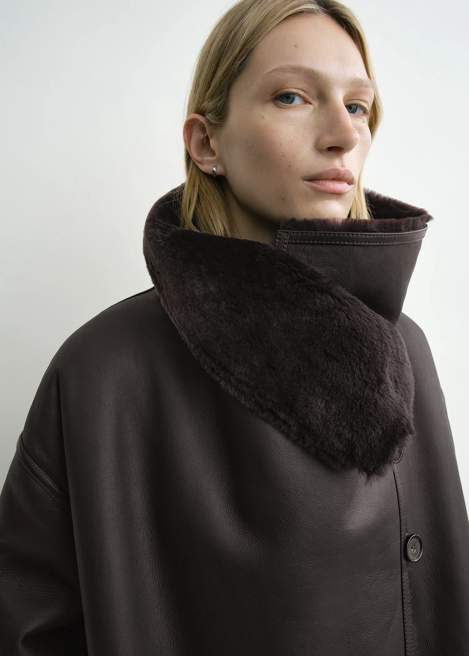 Shearling wrap coat dark brown petite - Image 4