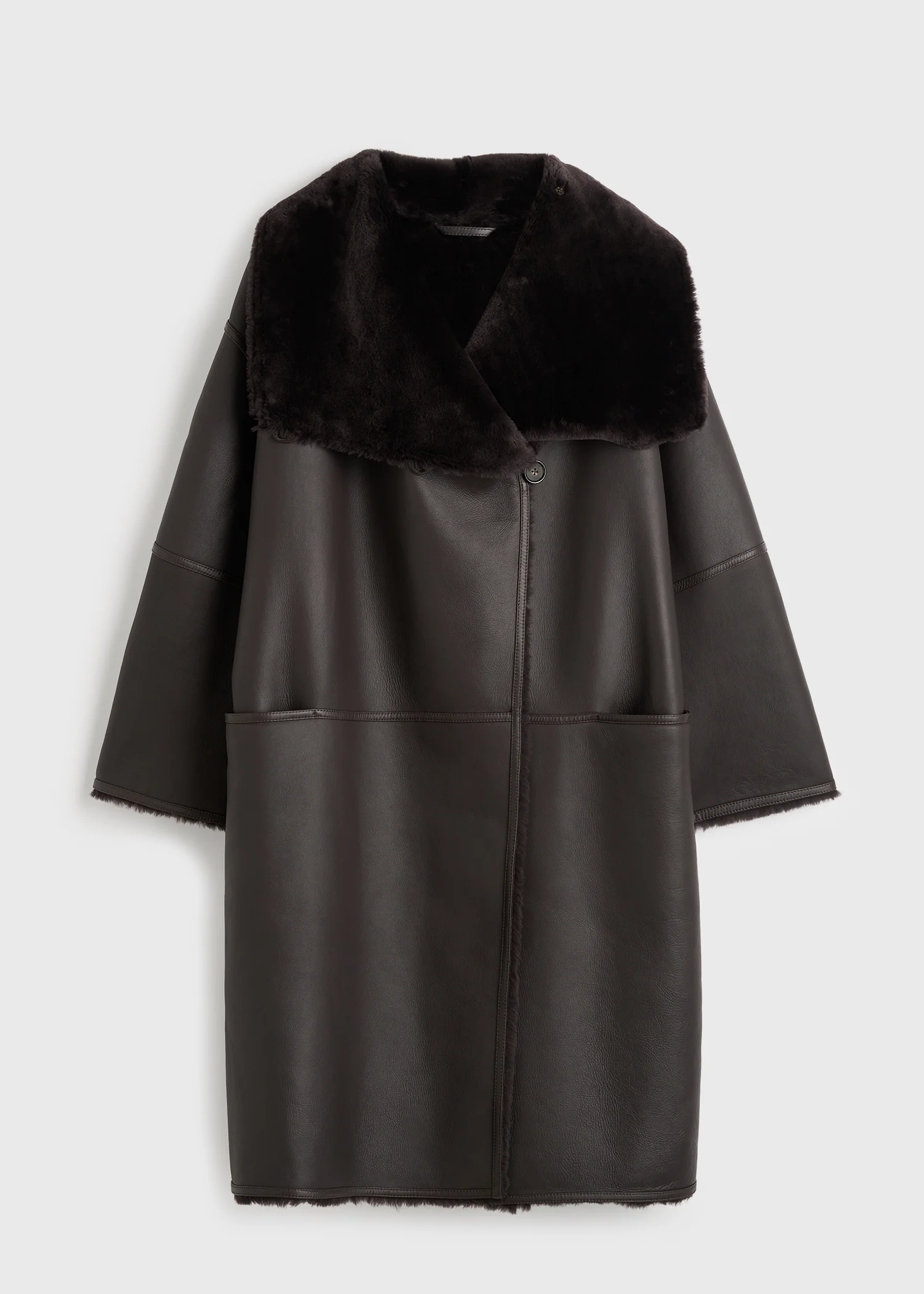 Shearling wrap coat dark brown - Image 7
