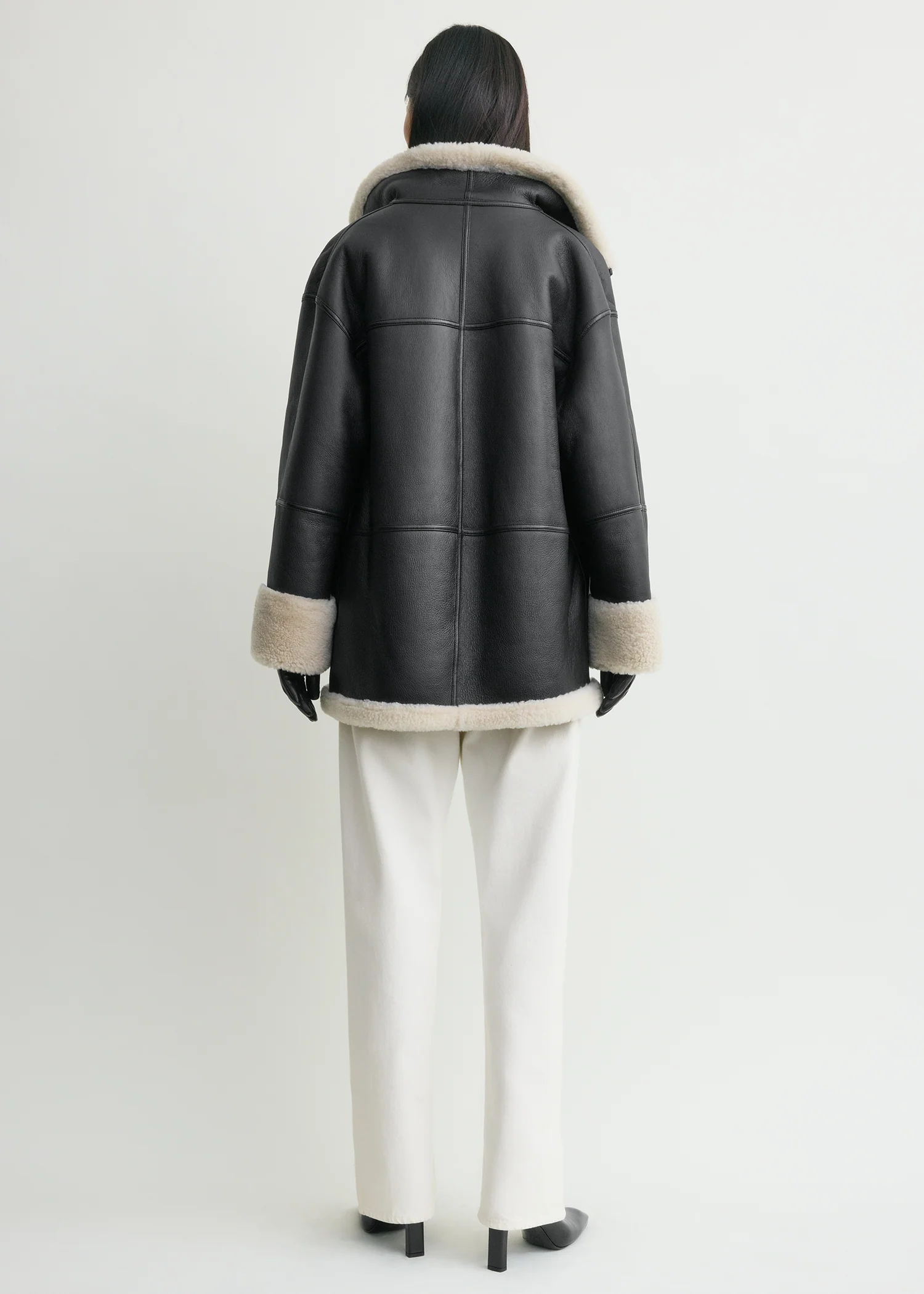 Signature shearling jacket black/off-white - Image 3