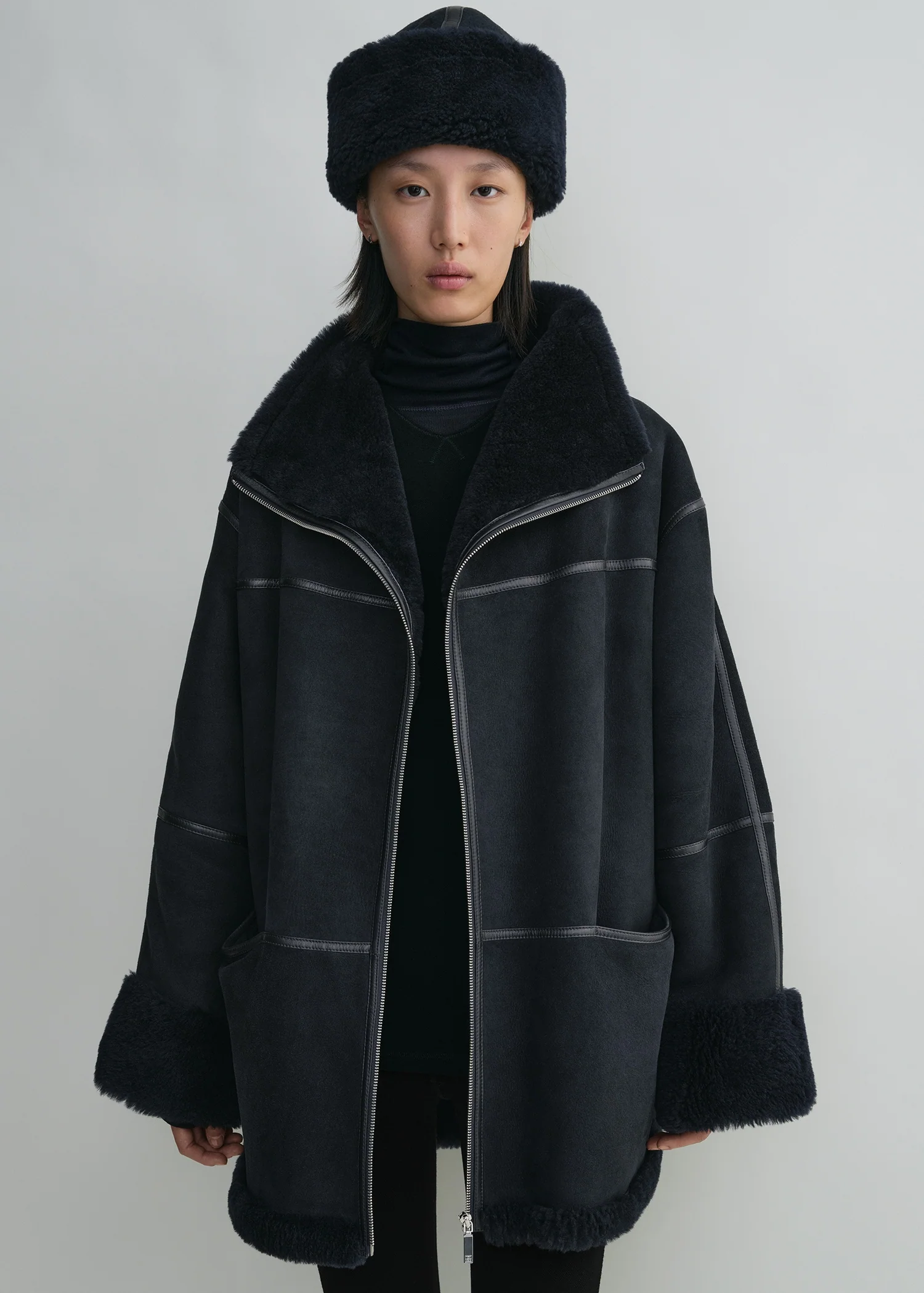 Signature shearling jacket navy - Image 5