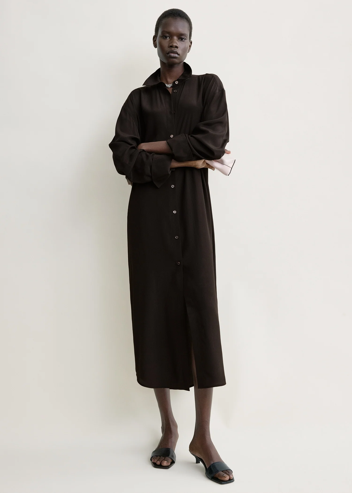 Silk shirtdress brown - Image 5