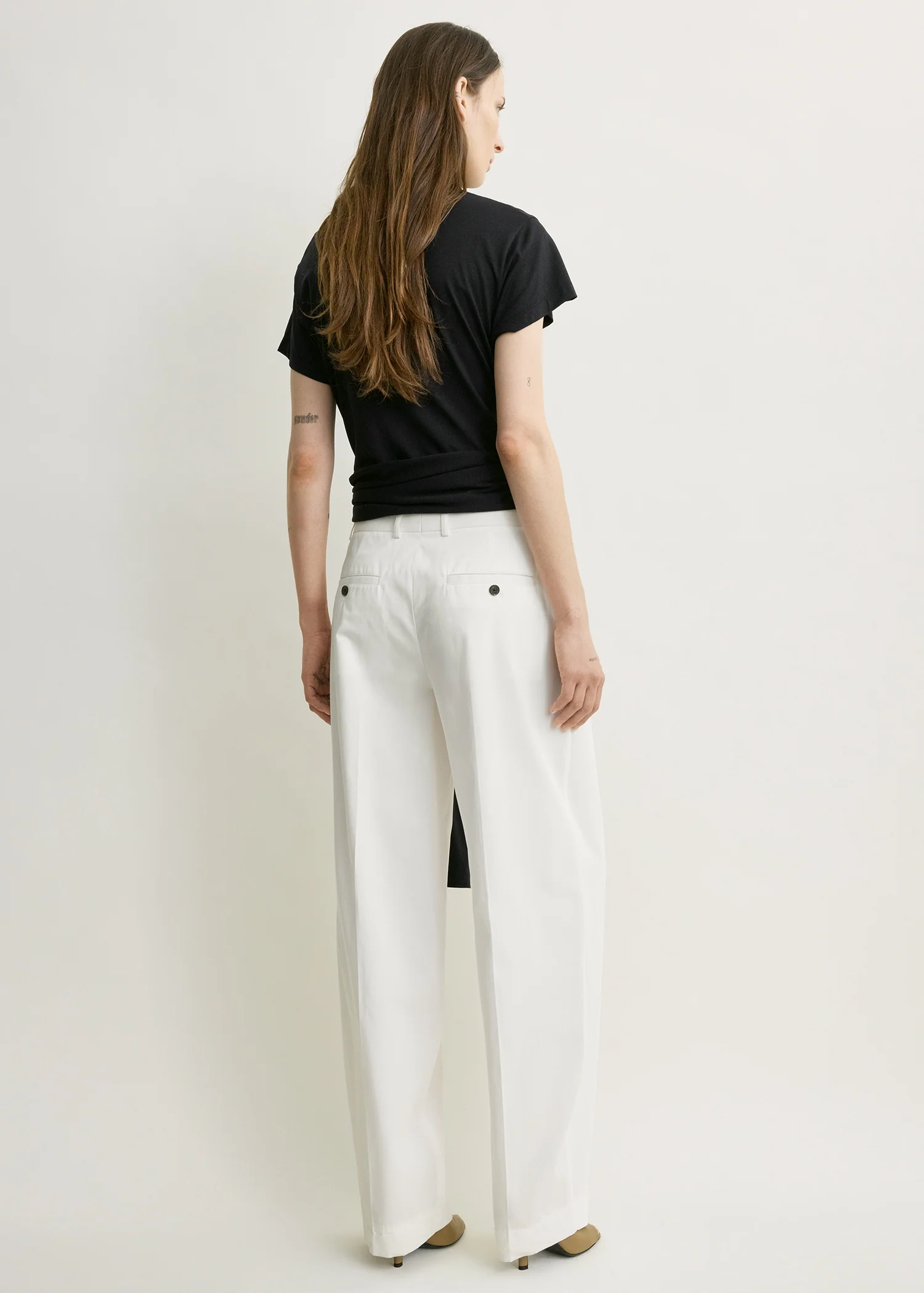 Single pleat cotton trousers white - Image 3