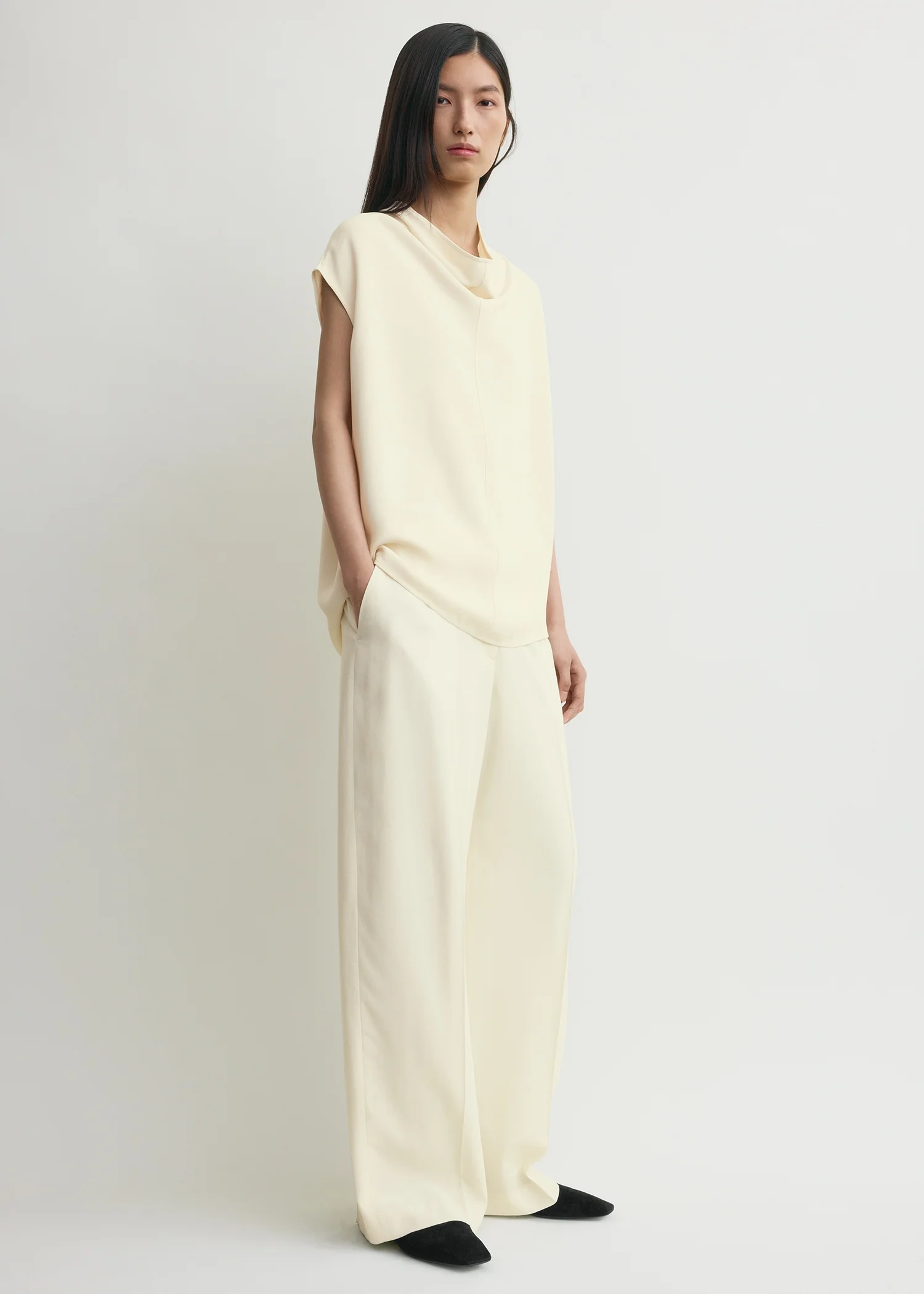 Sleeveless cady funnel-neck top ecru - Image 2