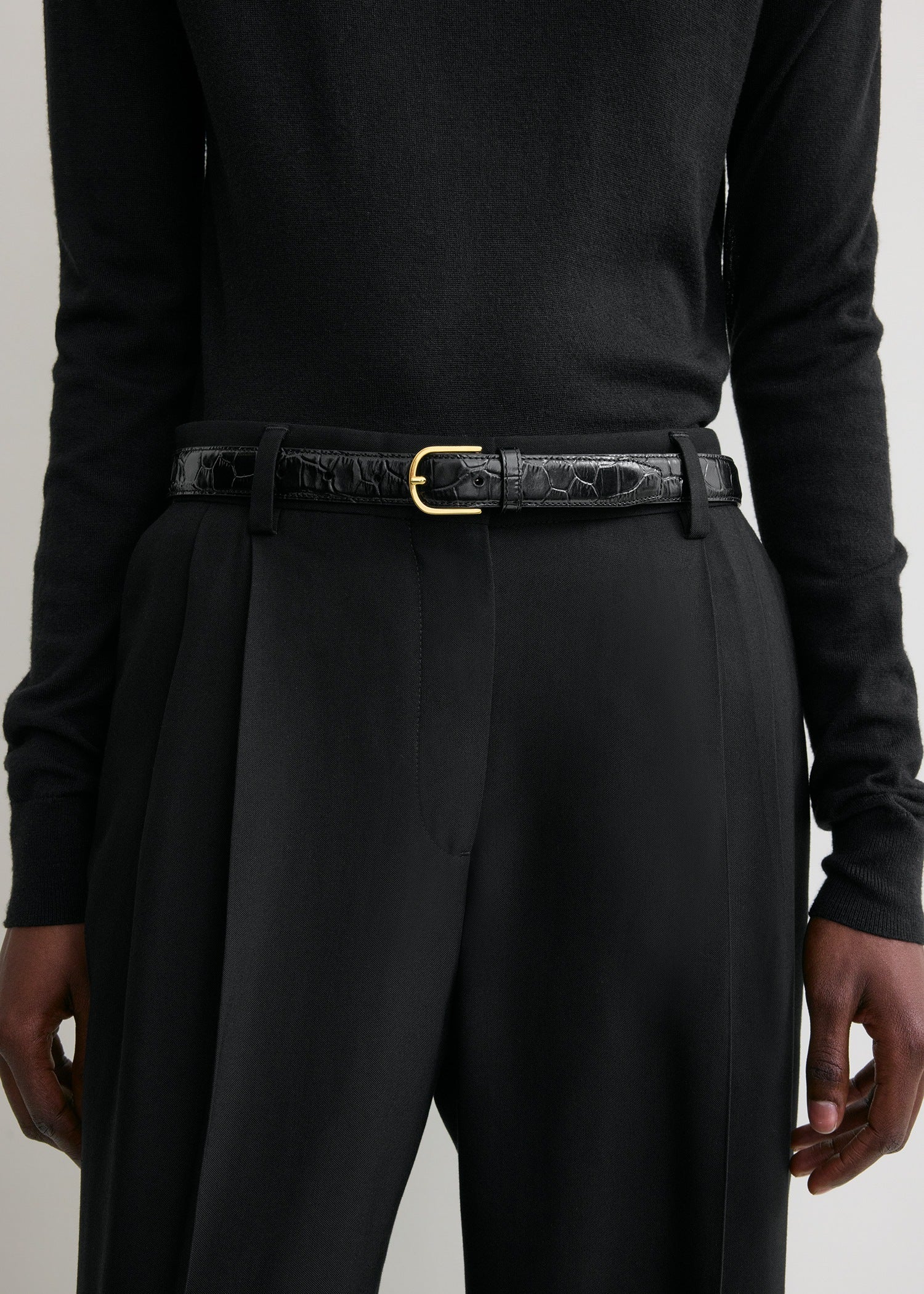 Slim croco-embossed trouser belt black - Image 2
