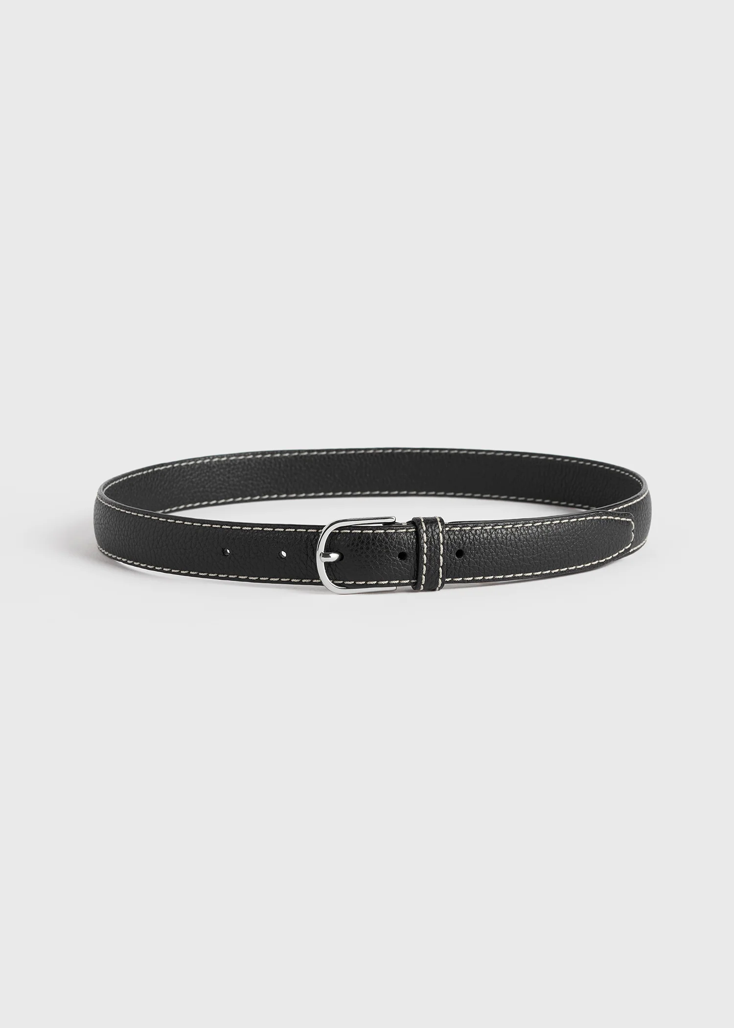 Slim grained-leather trouser belt black - Image 3
