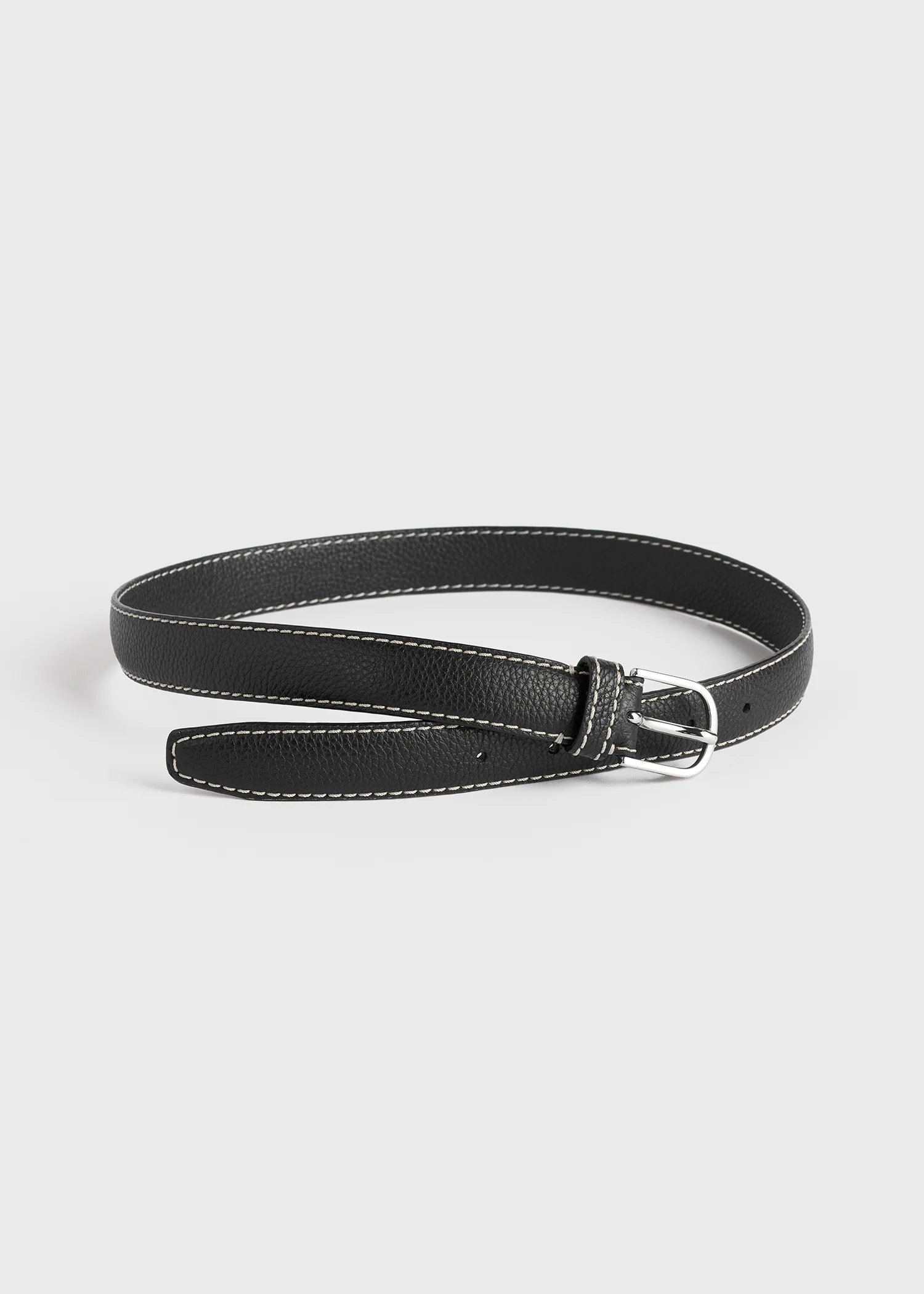 Slim grained-leather trouser belt black - Image 4