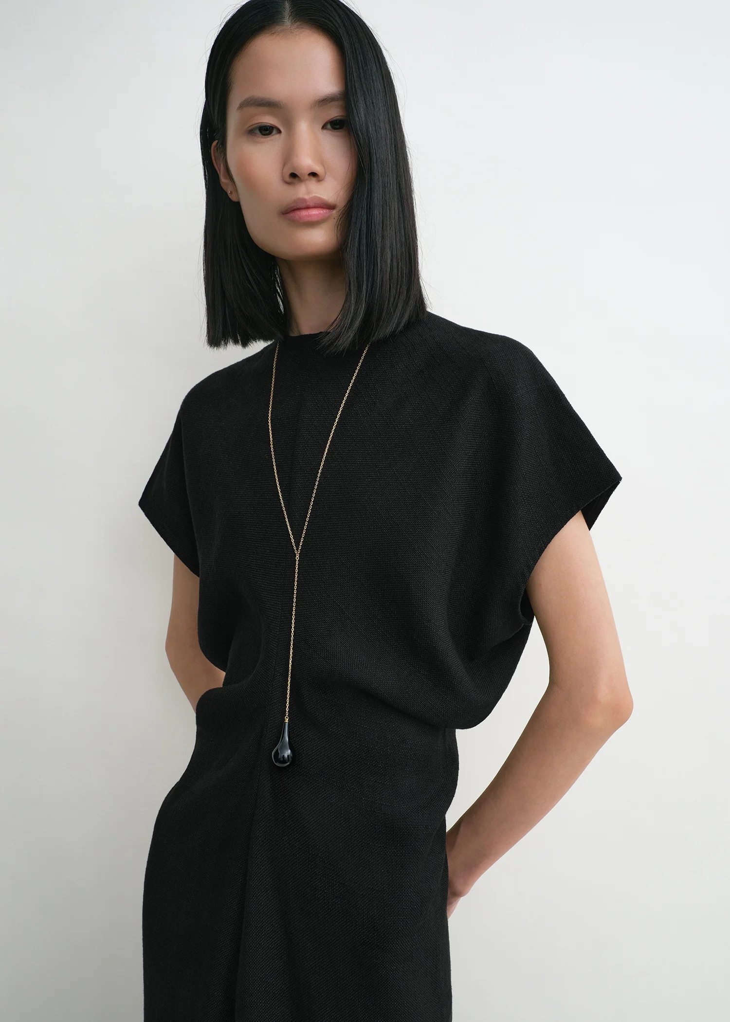 Slouch waist basketweave dress black - Image 4