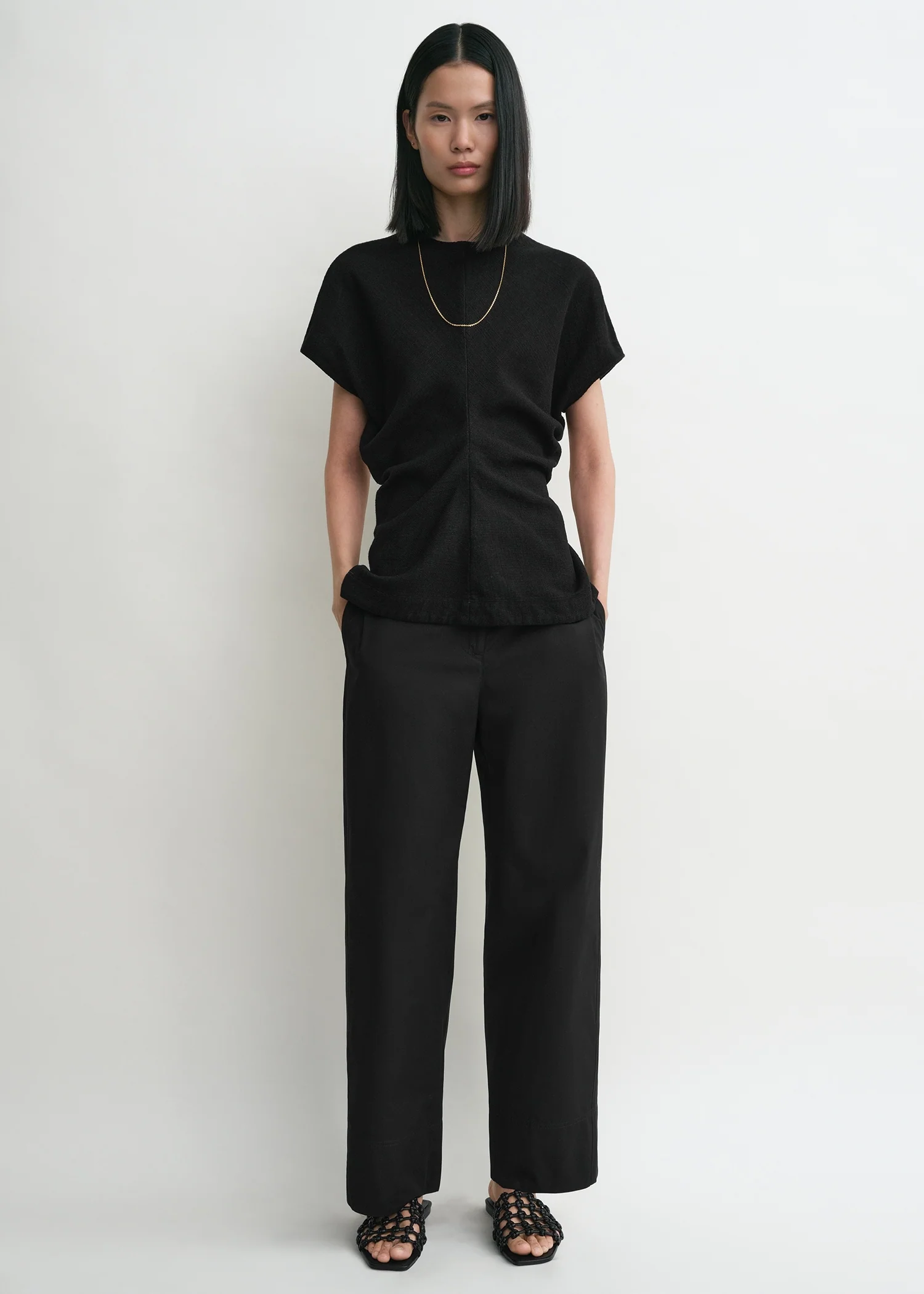 Slouch waist basketweave top black