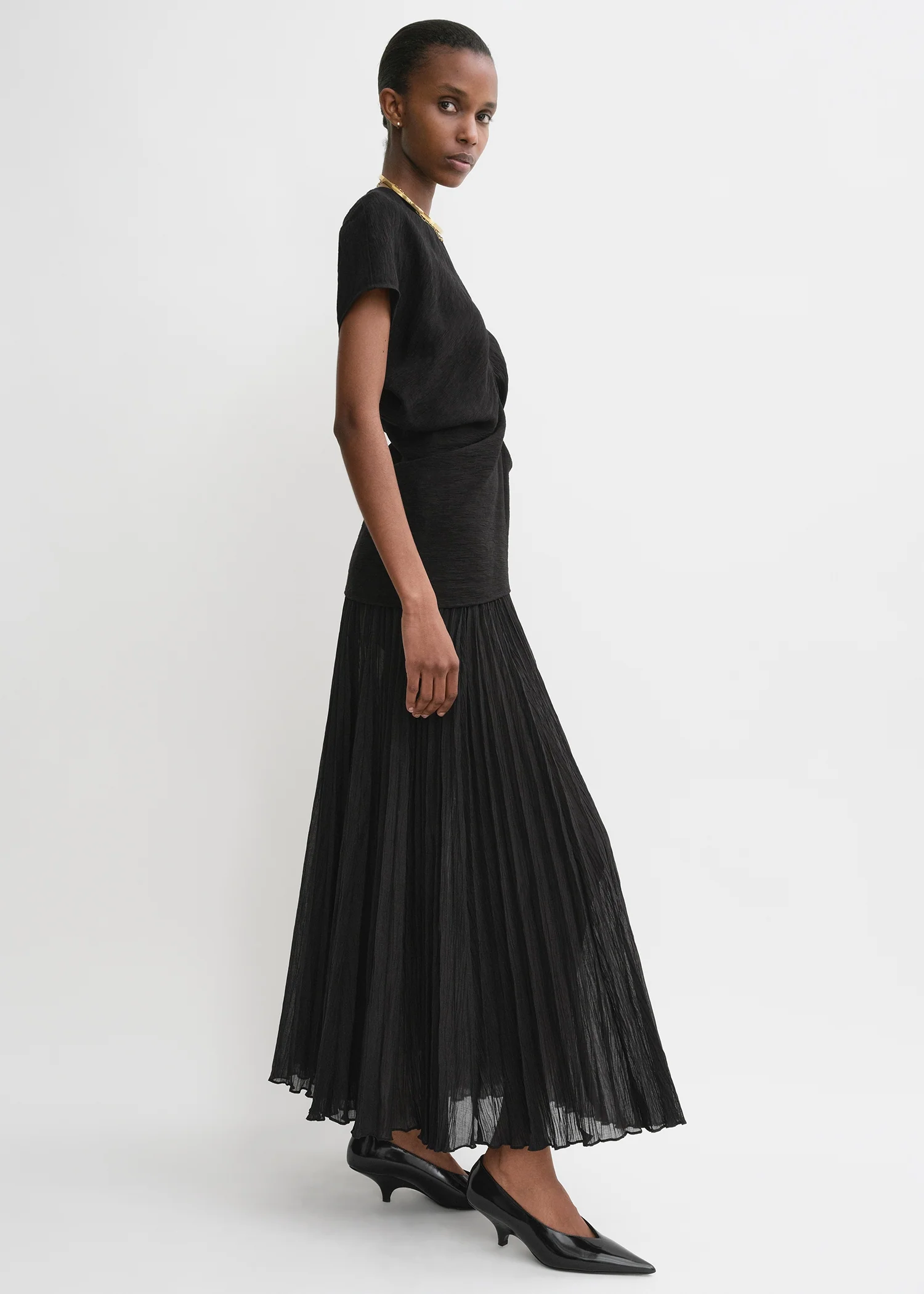 Slouch waist crinkled top black - Image 2