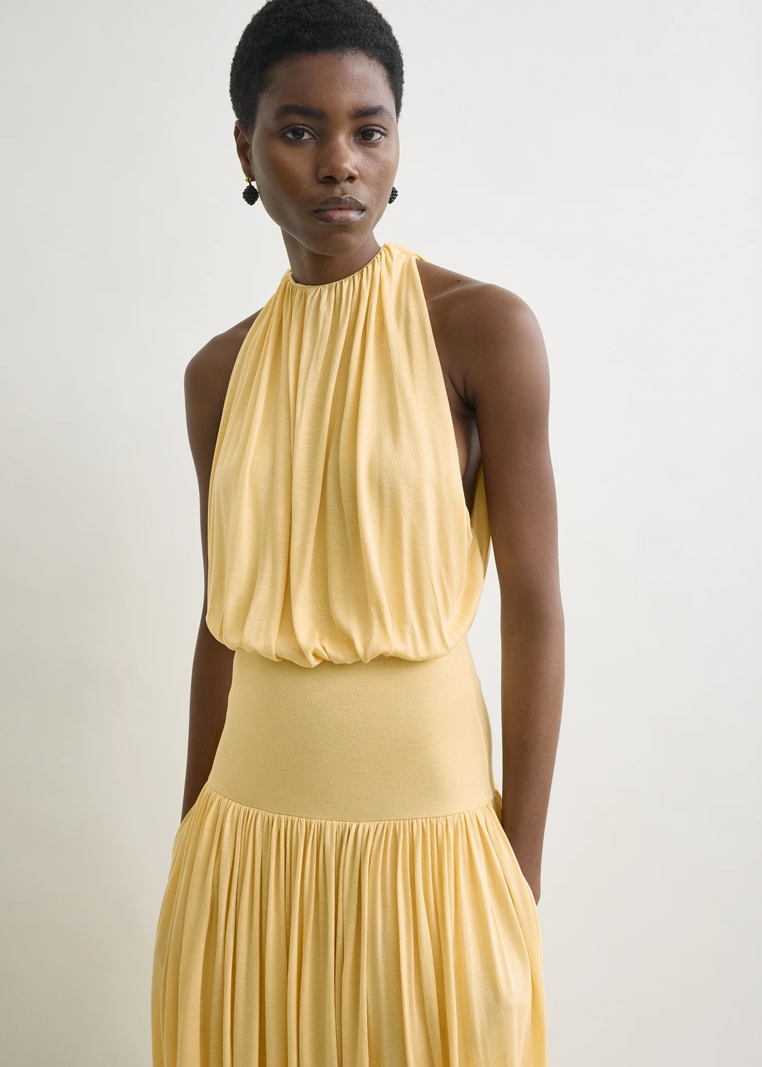 Soft gathered dress champagne - Image 4