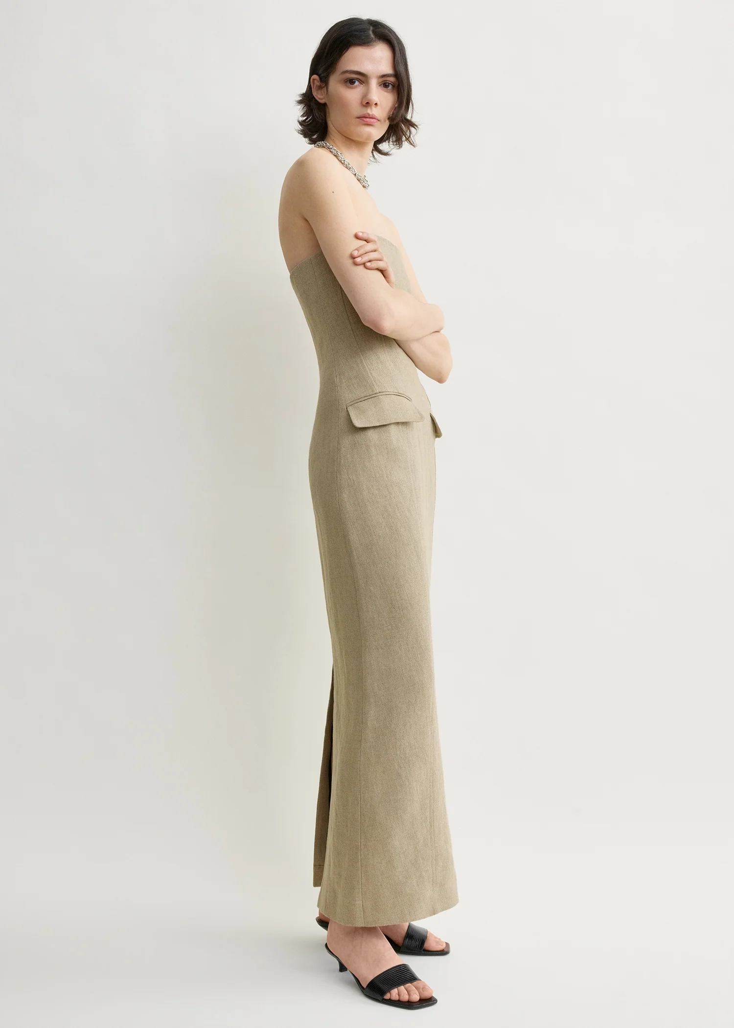 Strapless pocket dress beige - Image 2