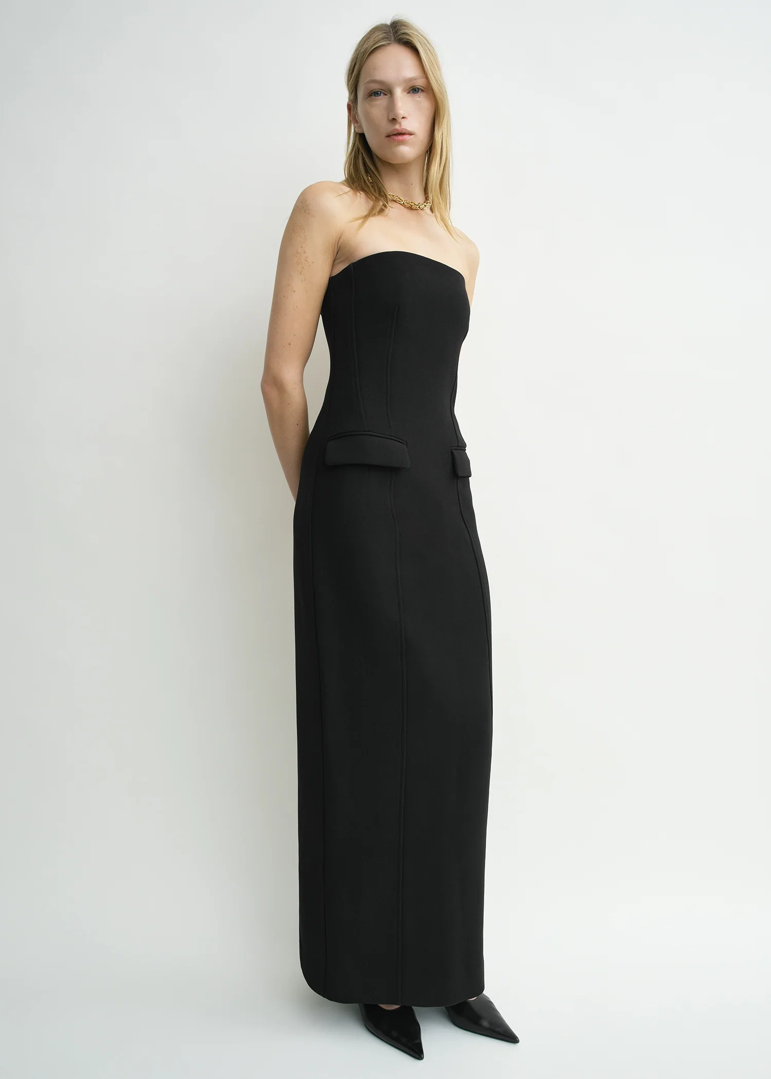 Strapless pocket dress black petite - Image 2
