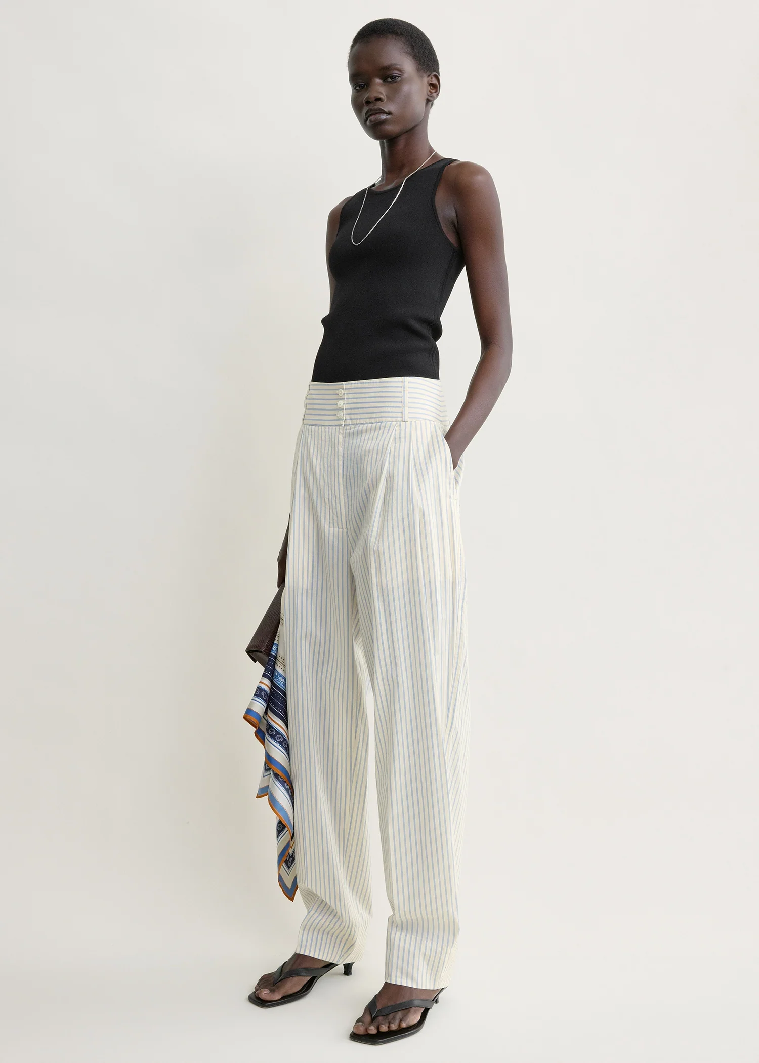 Stripe balloon trousers white/cobalt
