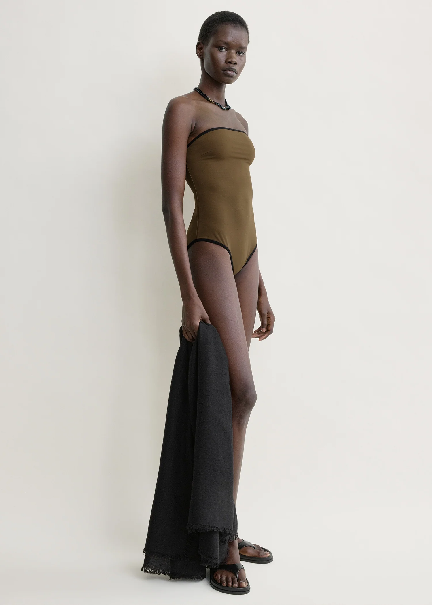 Stripe edge strapless swimsuit walnut - Image 2