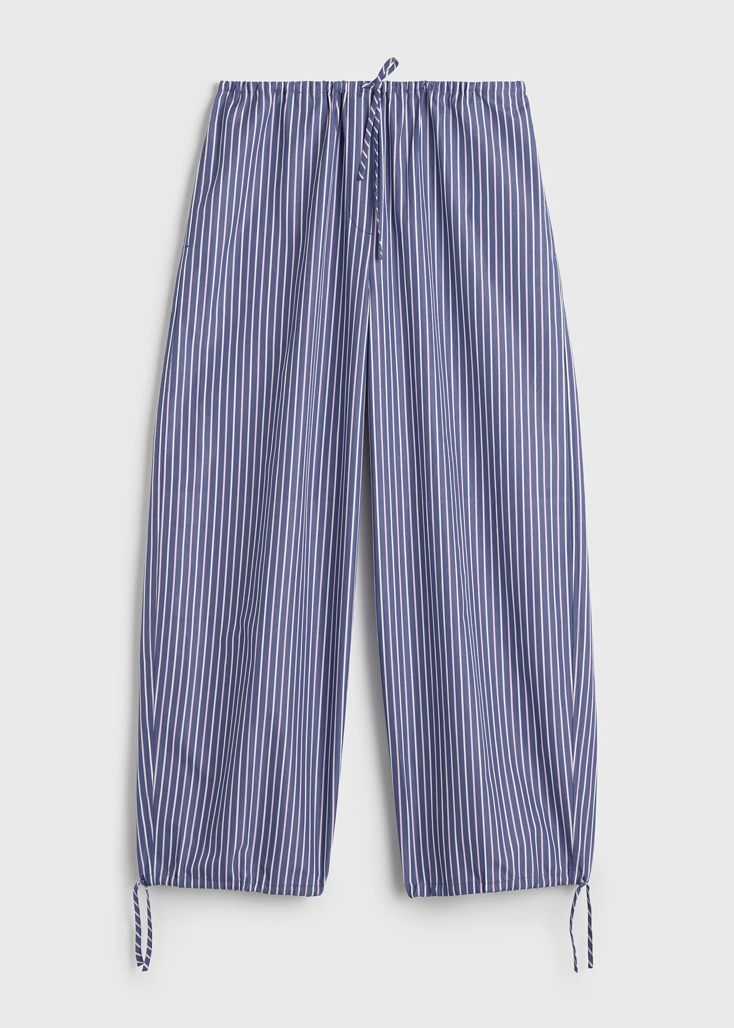 Striped drawstring cotton trousers ink blue/pink stripe - Image 6