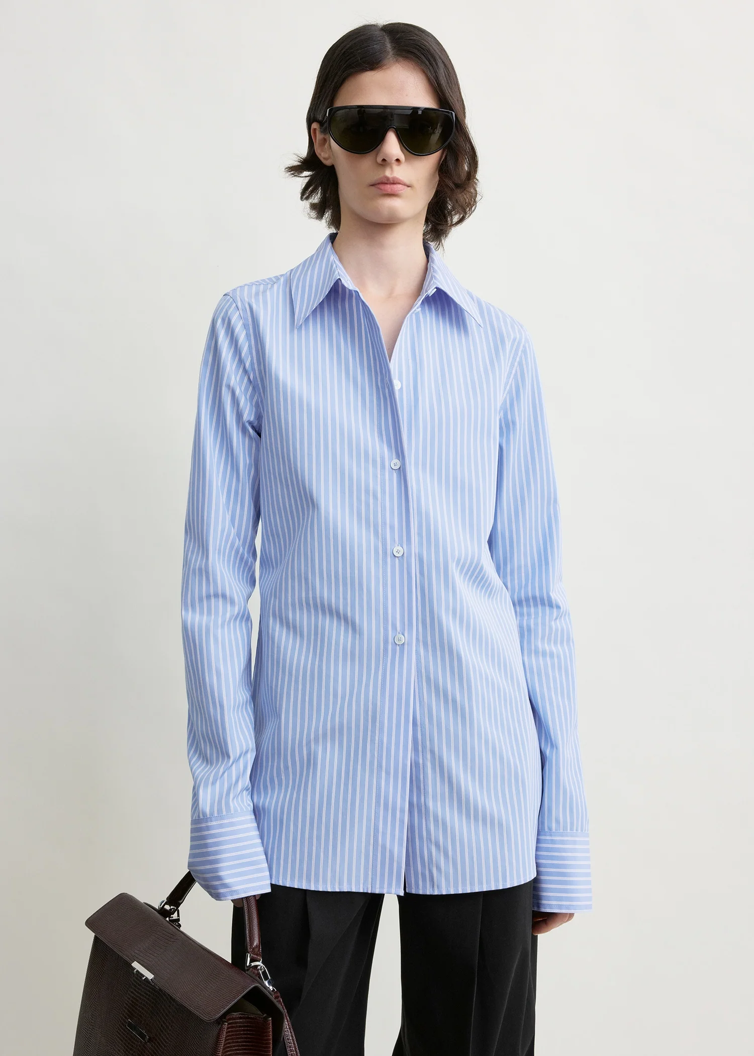 Striped poplin shirt blue/white - Image 4