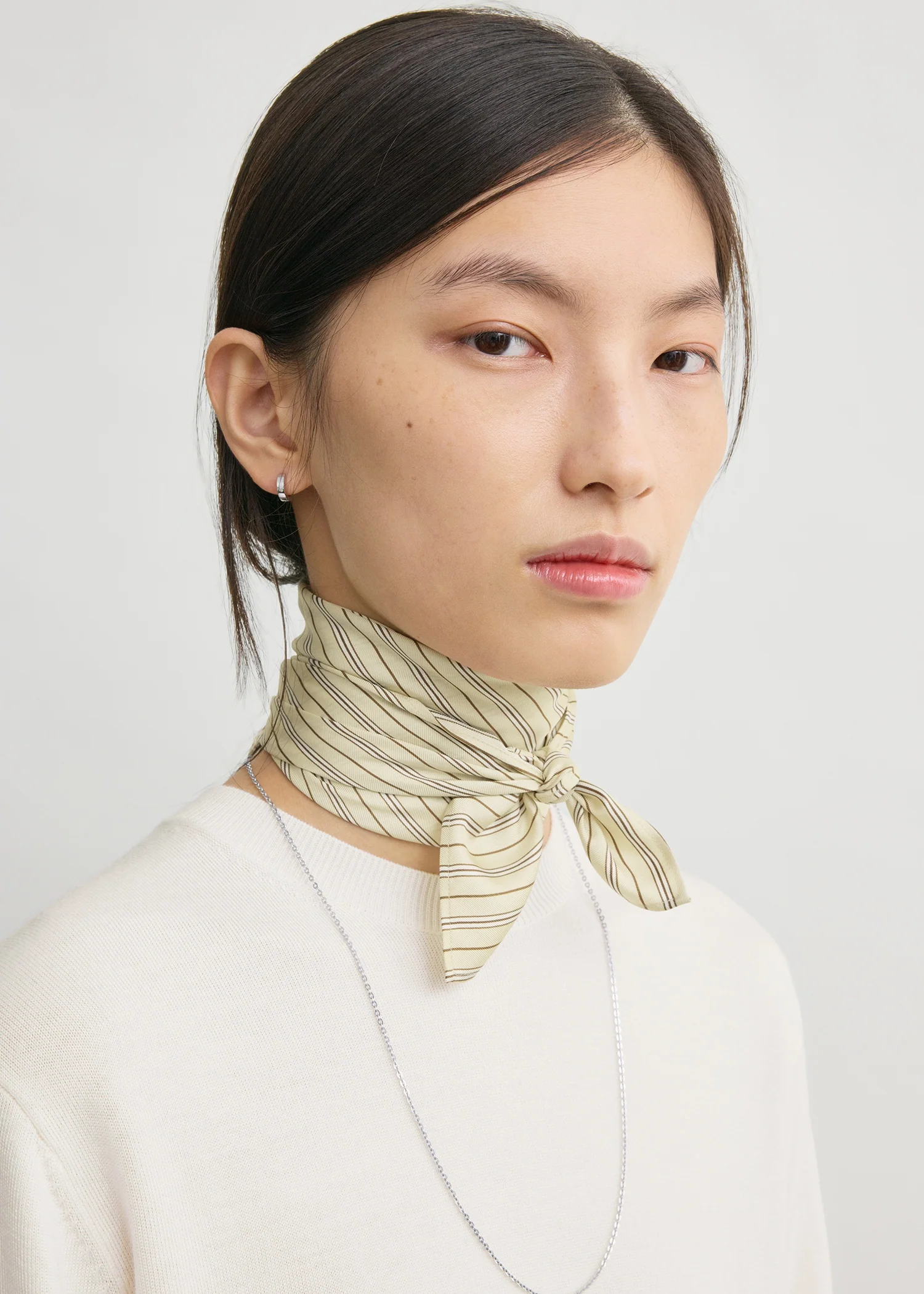 Striped silk scarf beige/brown - Image 3