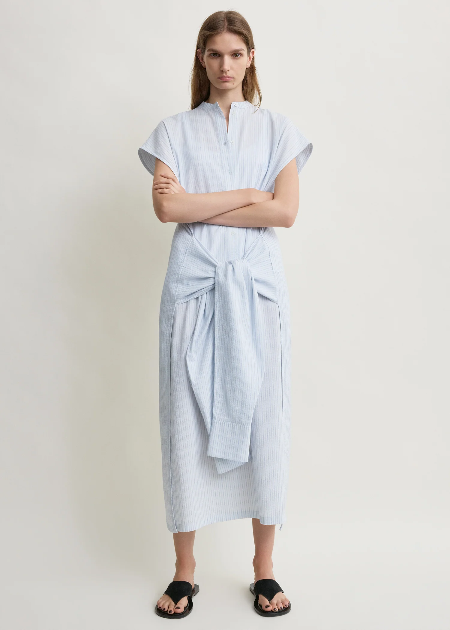 Striped tie-sleeve dress blue/white - Image 2