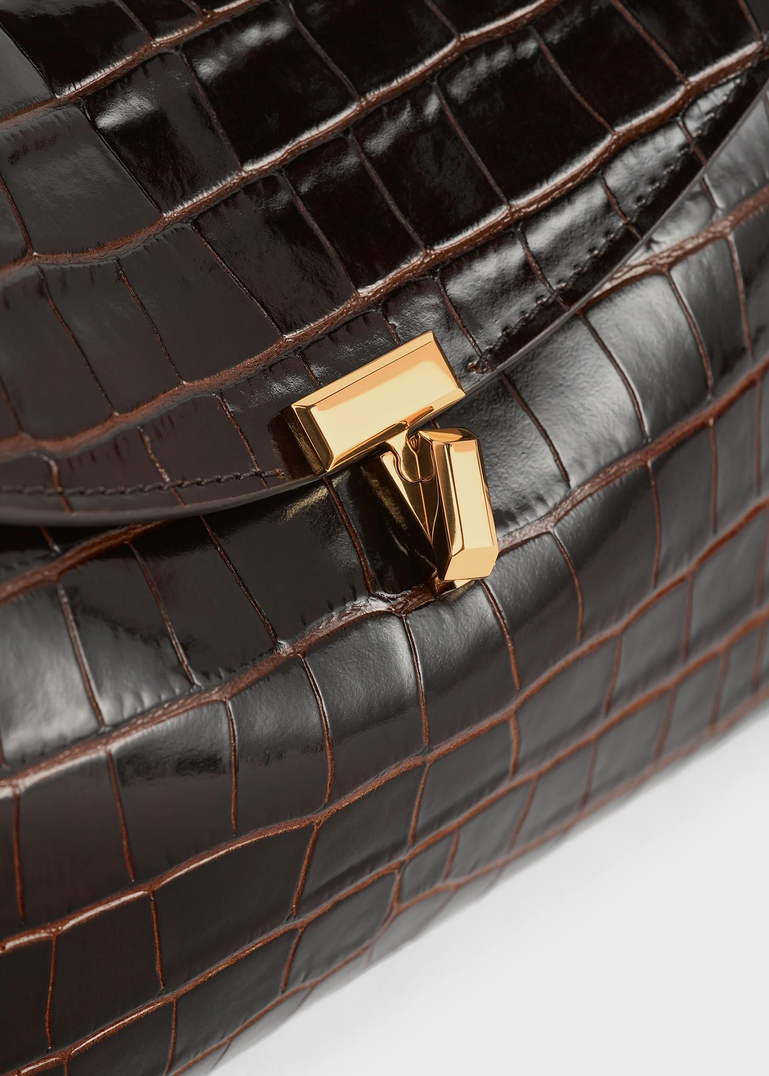 T-lock croco-embossed clutch dark brown - Image 6