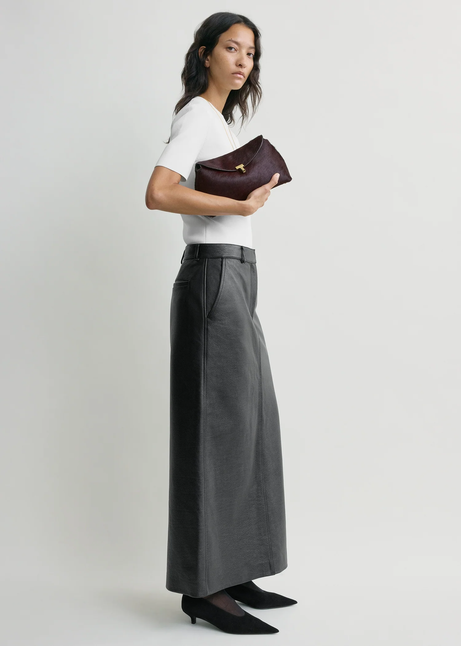 T-lock pony hair clutch wine - Image 3
