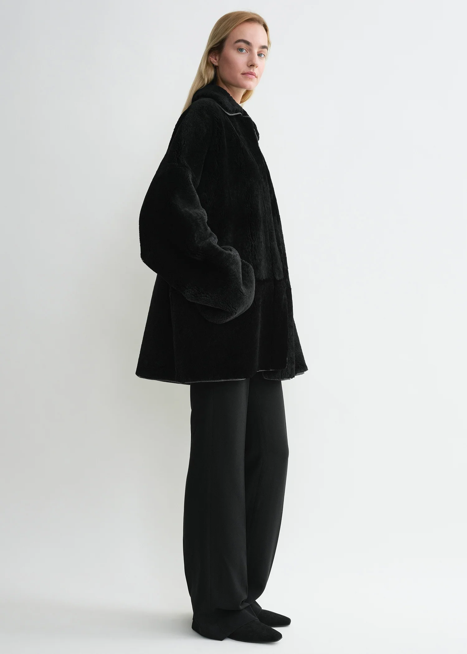 Teddy shearling overshirt jacket black - Image 2