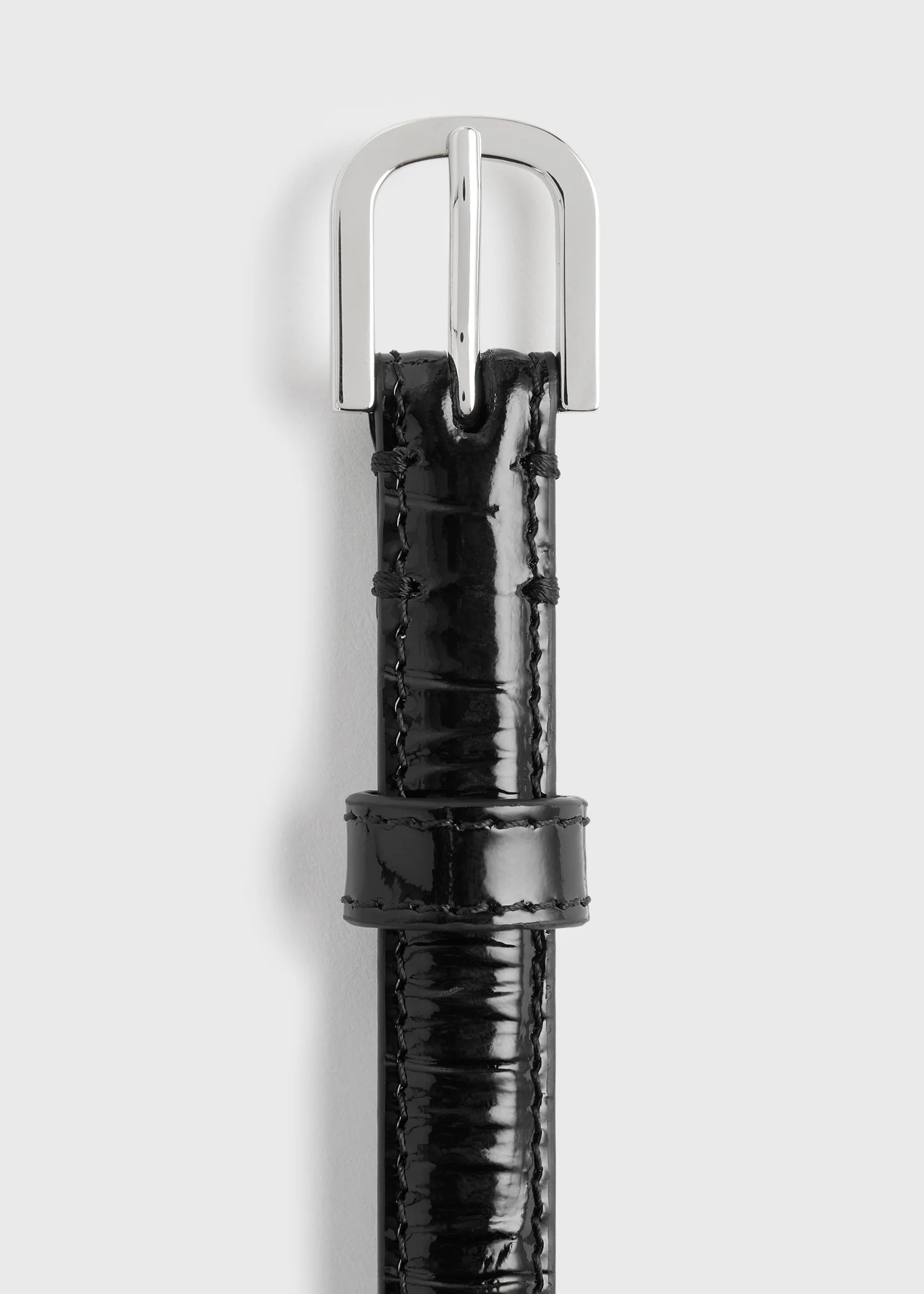 Thin croco-embossed belt black - Image 6