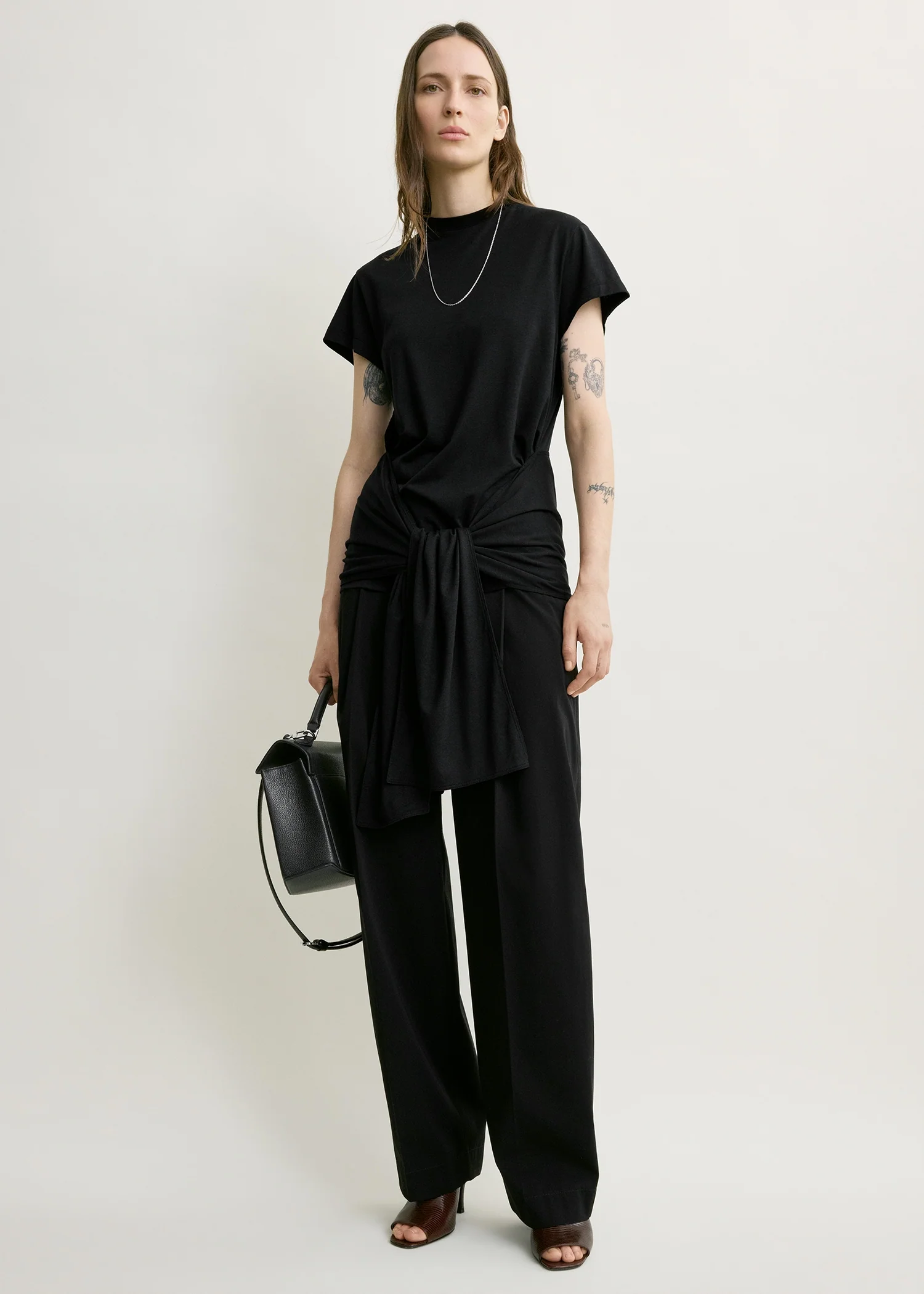 Tie-waist jersey top black