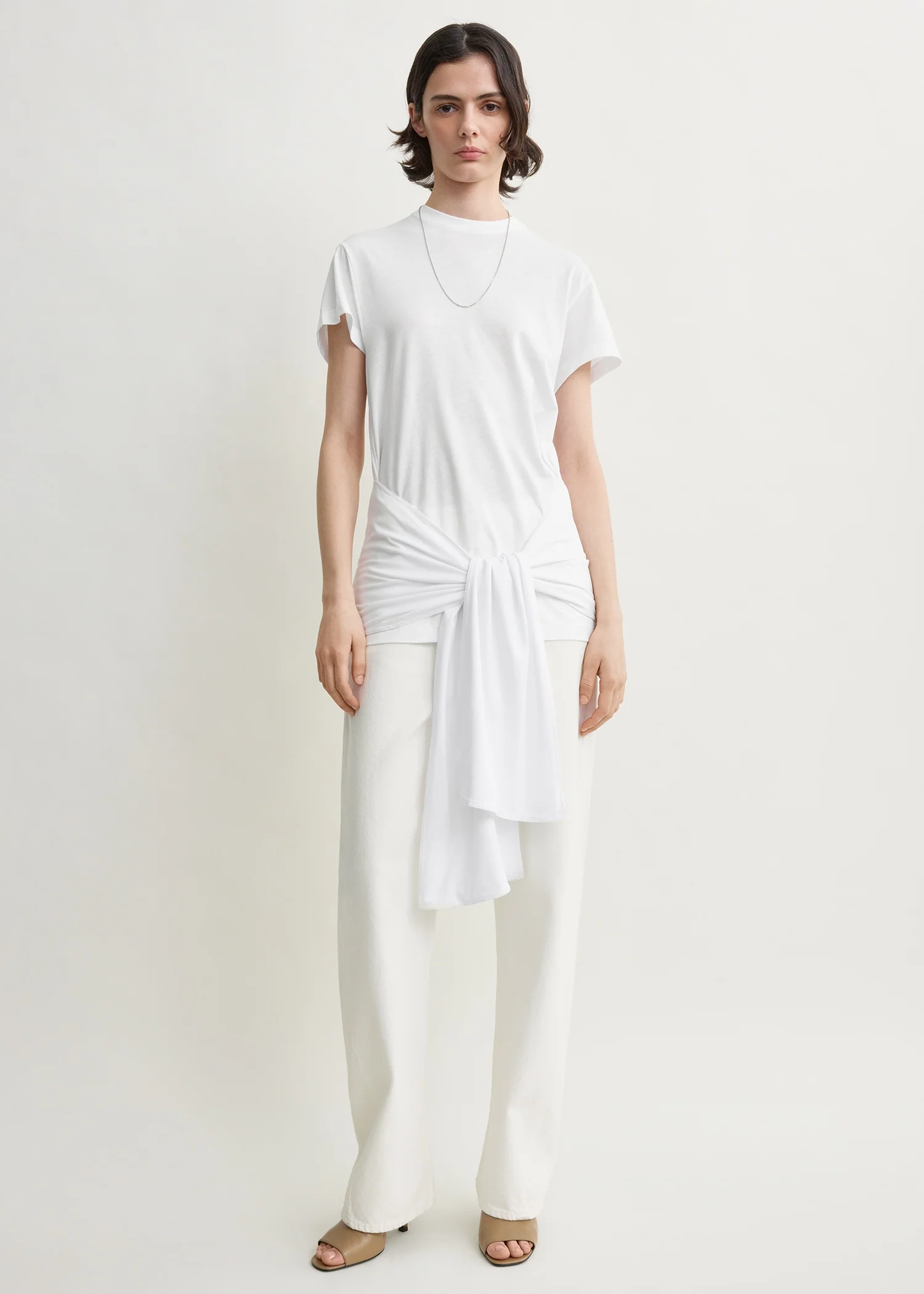 Tie-waist jersey top white