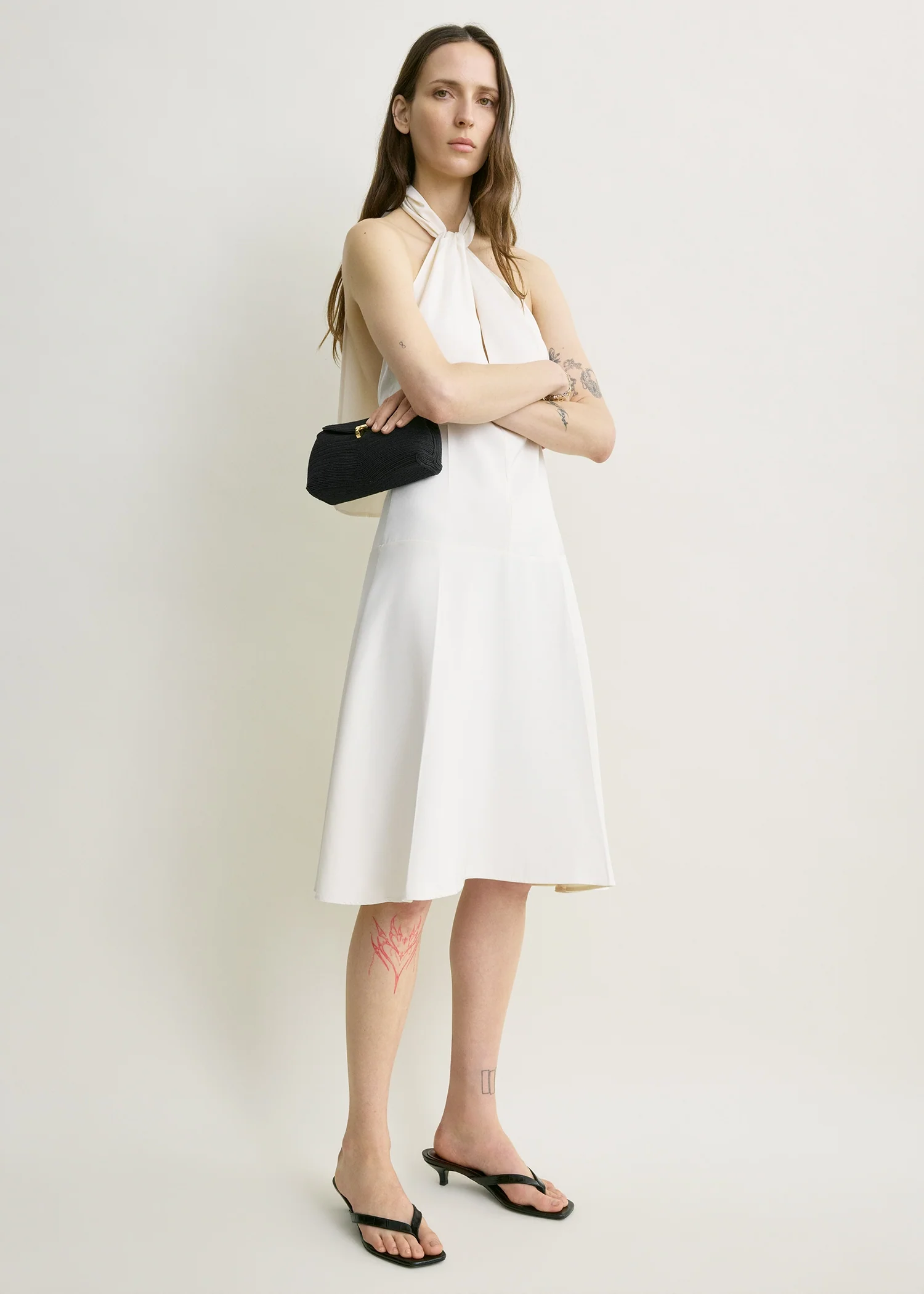 Twist halter dress ecru