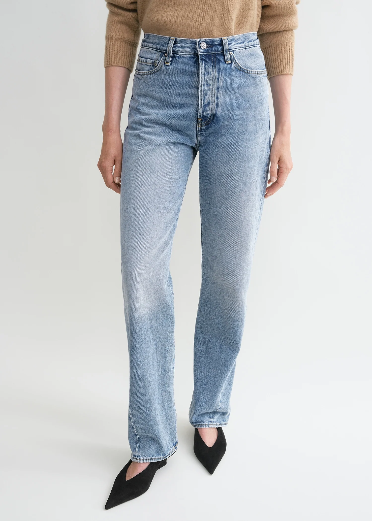 Twisted seam denim full length worn blue - Image 4