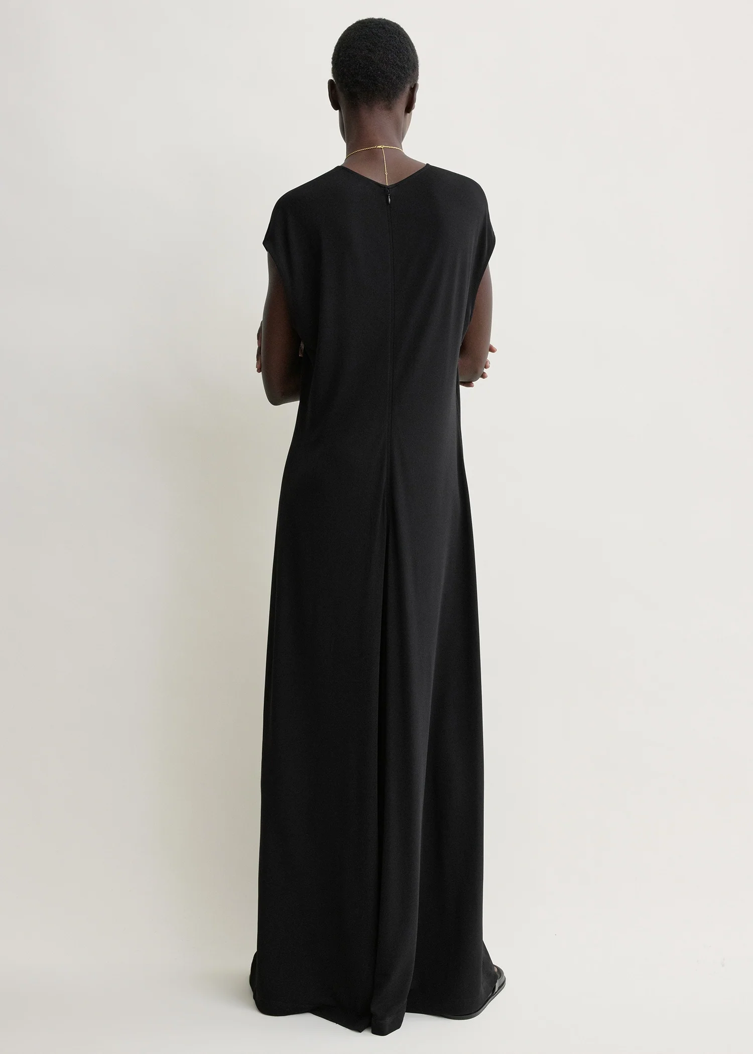 V-neck jersey dress black - Image 3