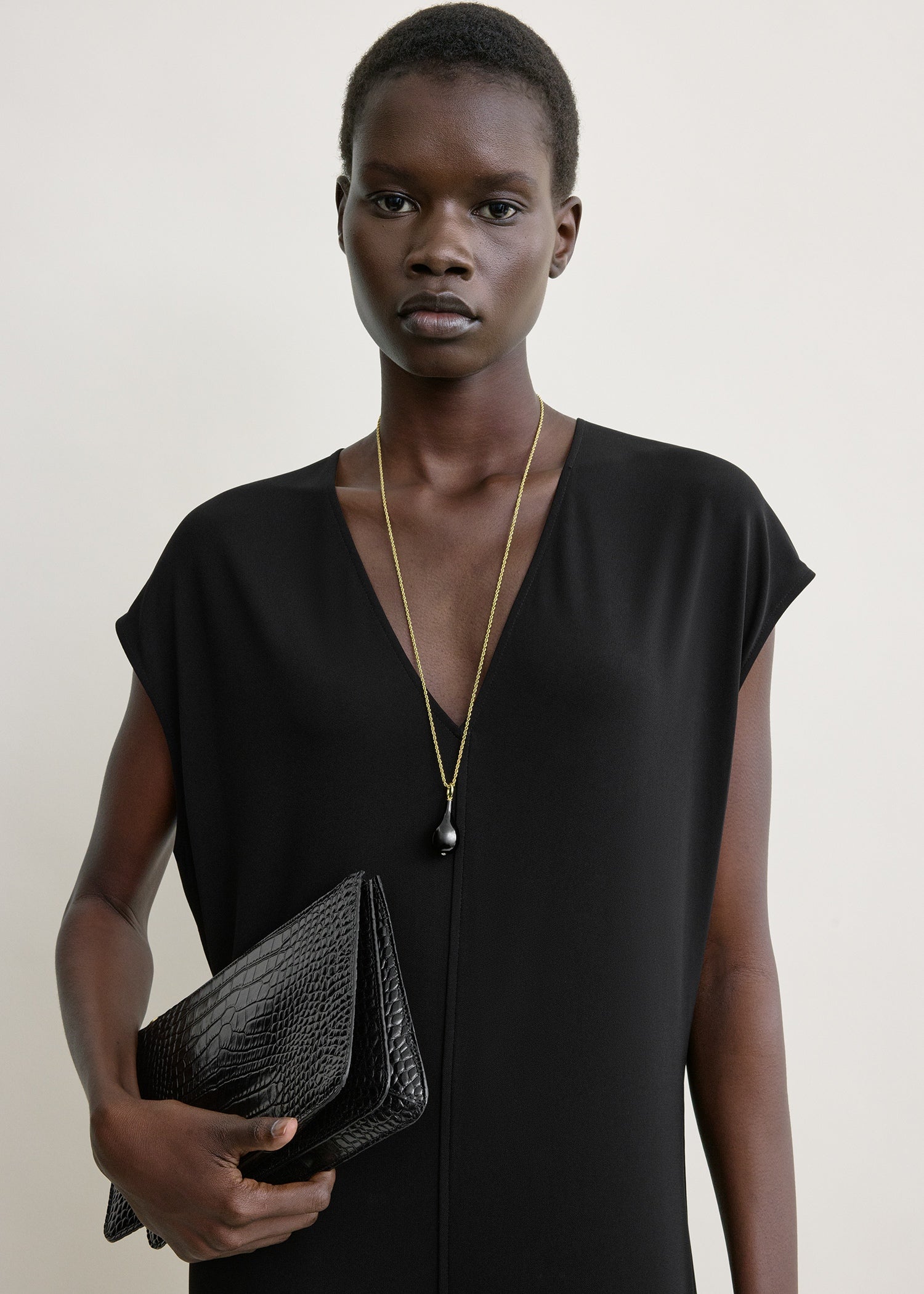 V-neck jersey dress black - Image 4