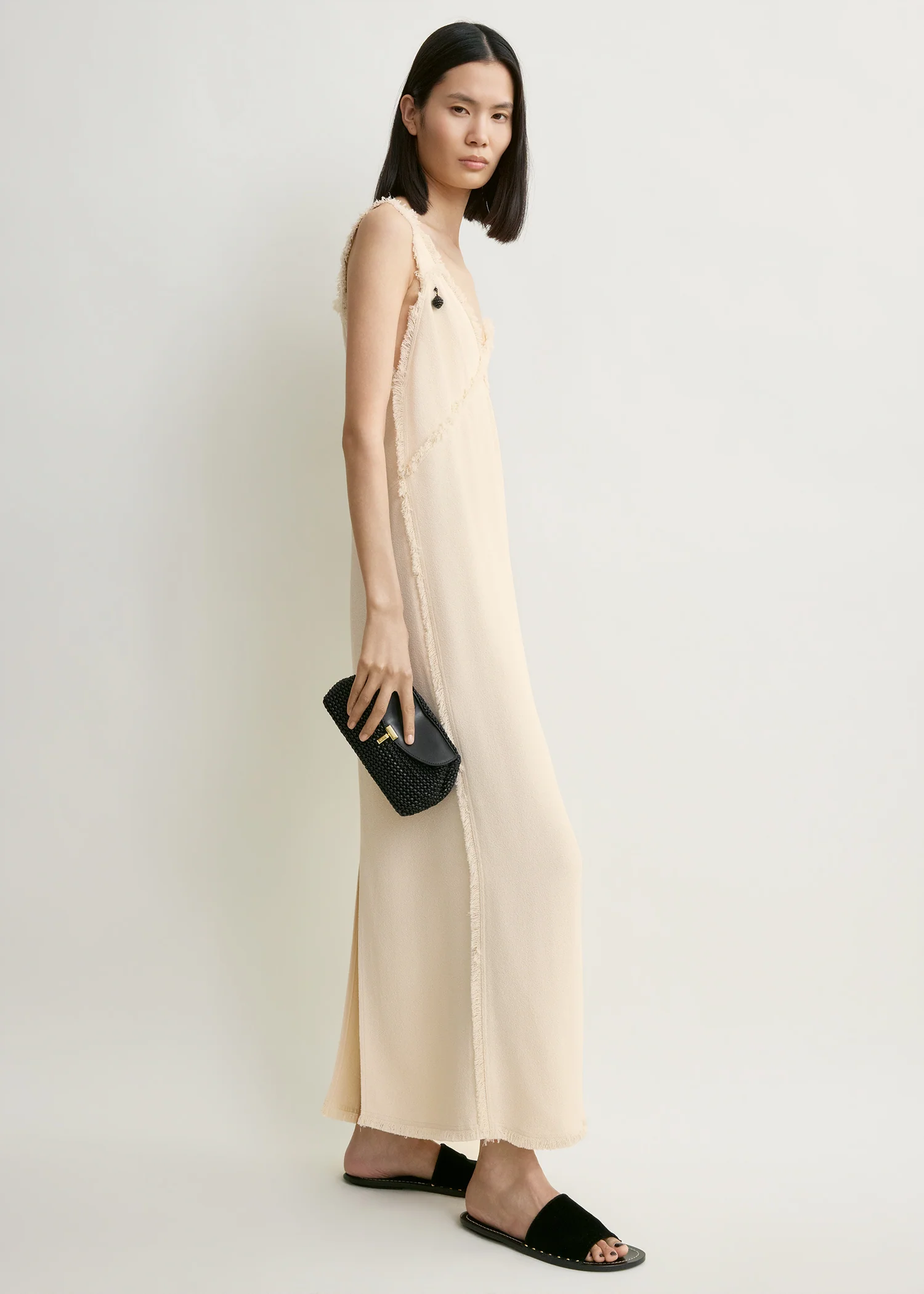V-neck raw slip dress stone - Image 2