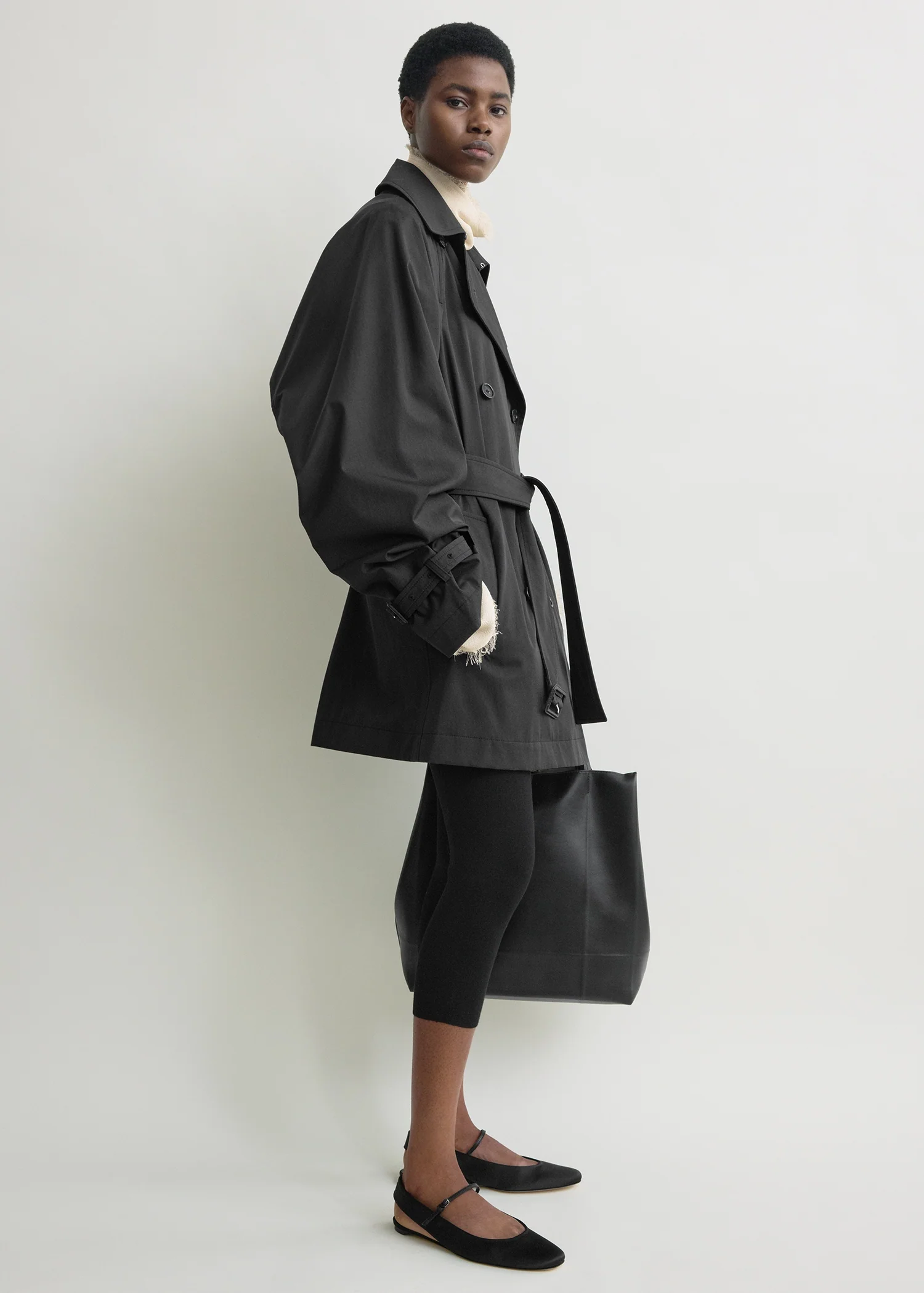 Washed cotton trench washed black - Image 2