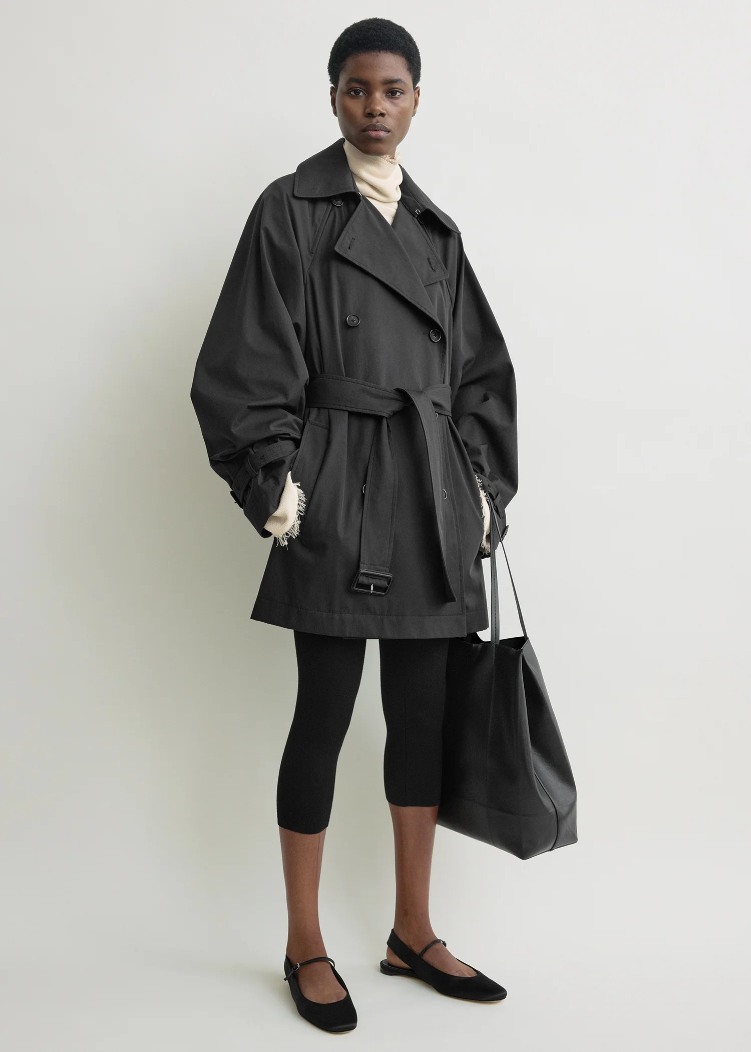 Washed cotton trench washed black - Image 4