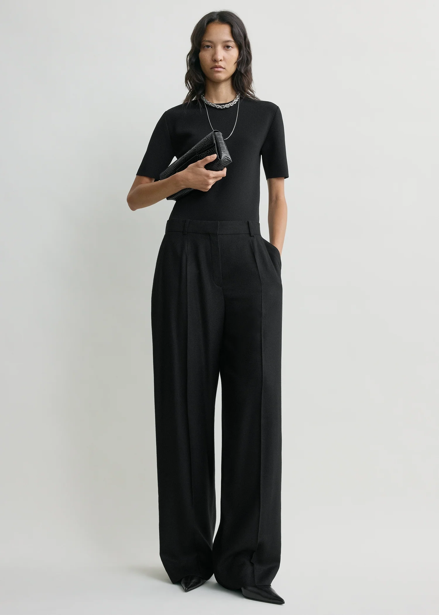 Wide flannel trousers black petite - Image 2
