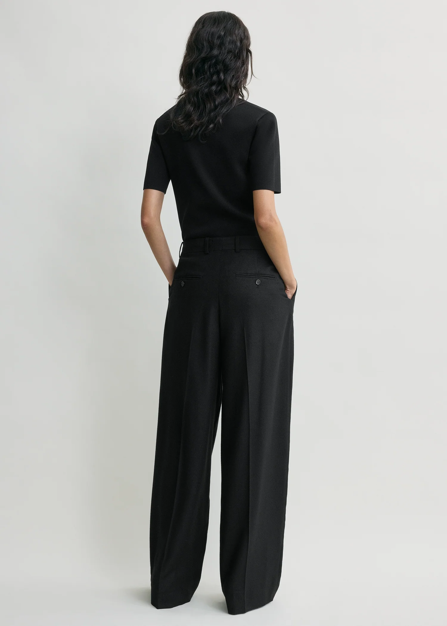 Wide flannel trousers black petite - Image 3