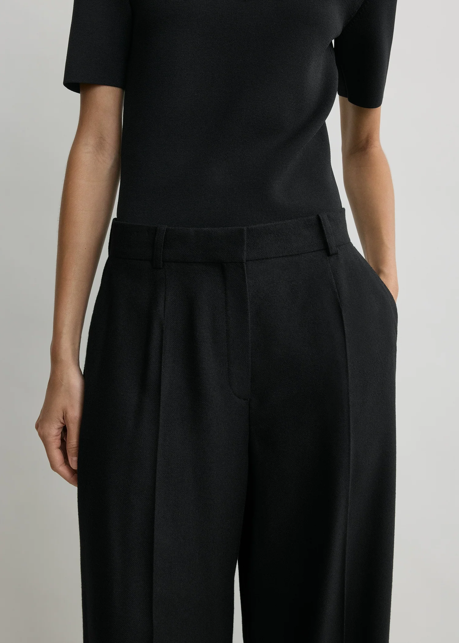 Wide flannel trousers black petite - Image 4