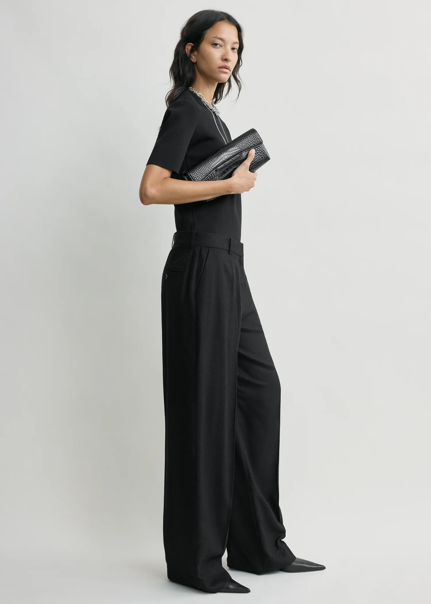 Wide flannel trousers black