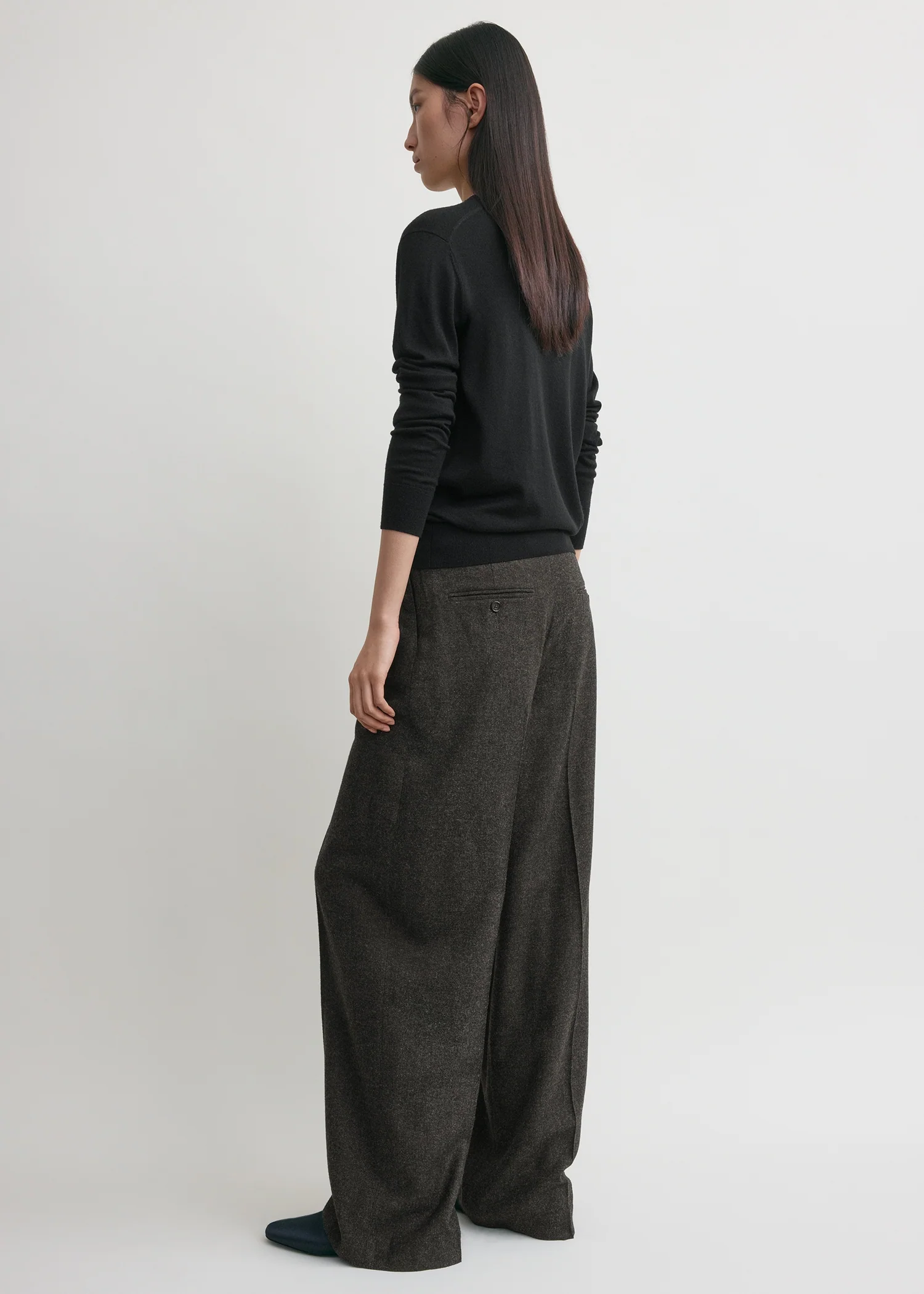 Wide flannel trousers charcoal petite - Image 3