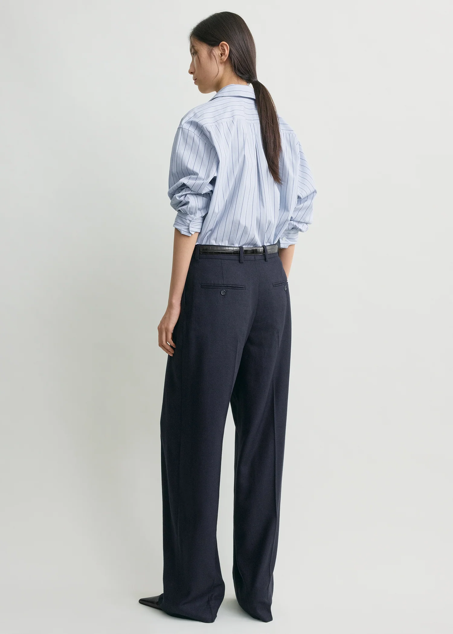 Wide flannel trousers navy petite - Image 3