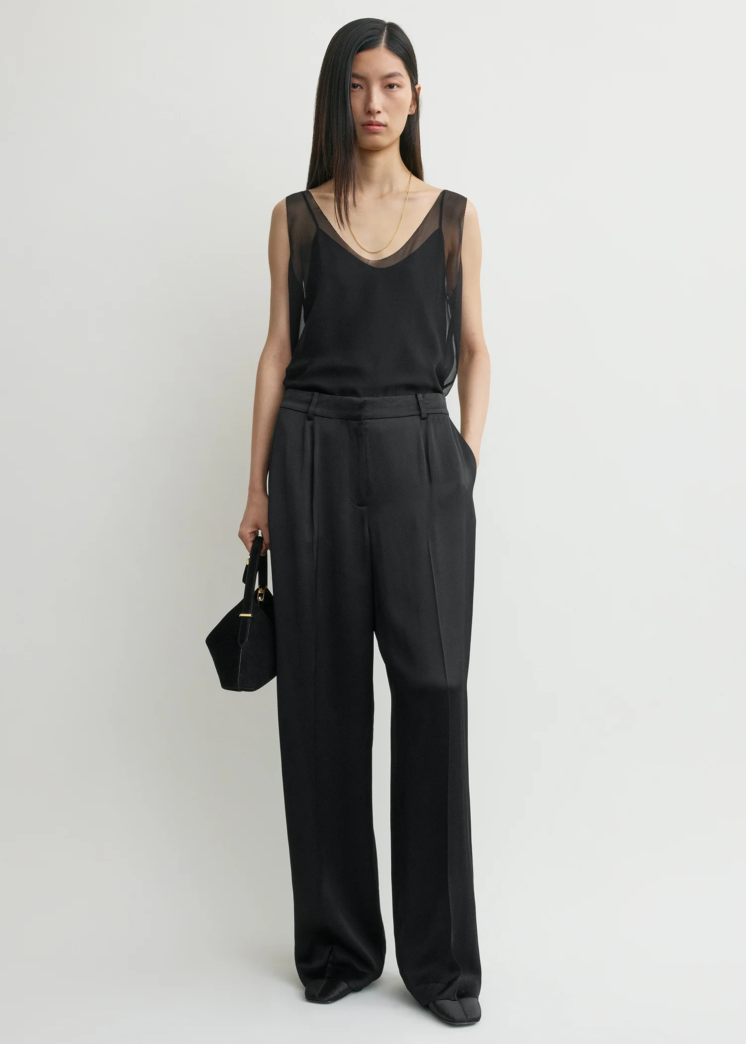 Wide satin trousers black - Image 2