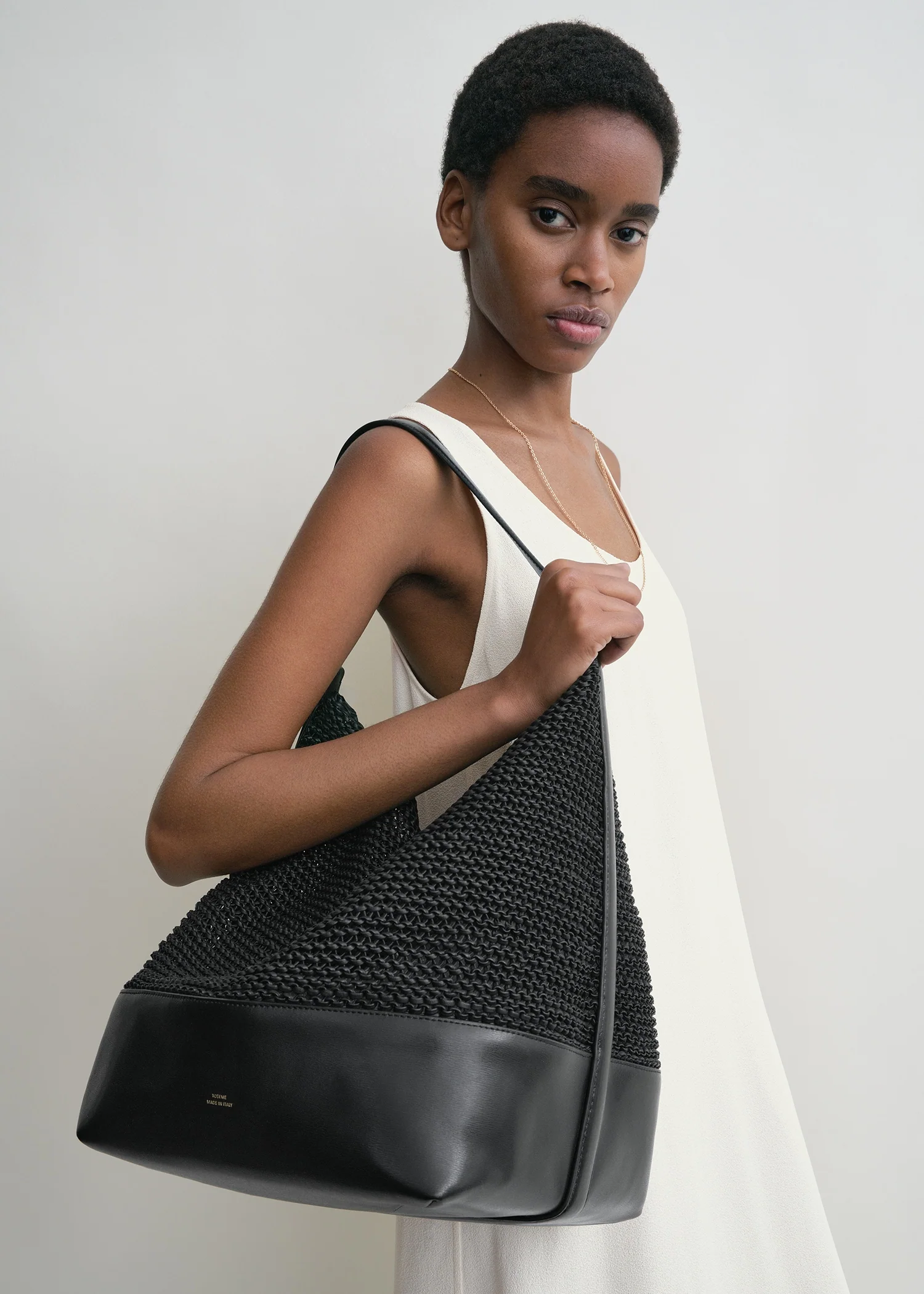 Belted woven-leather tote black - Image 2