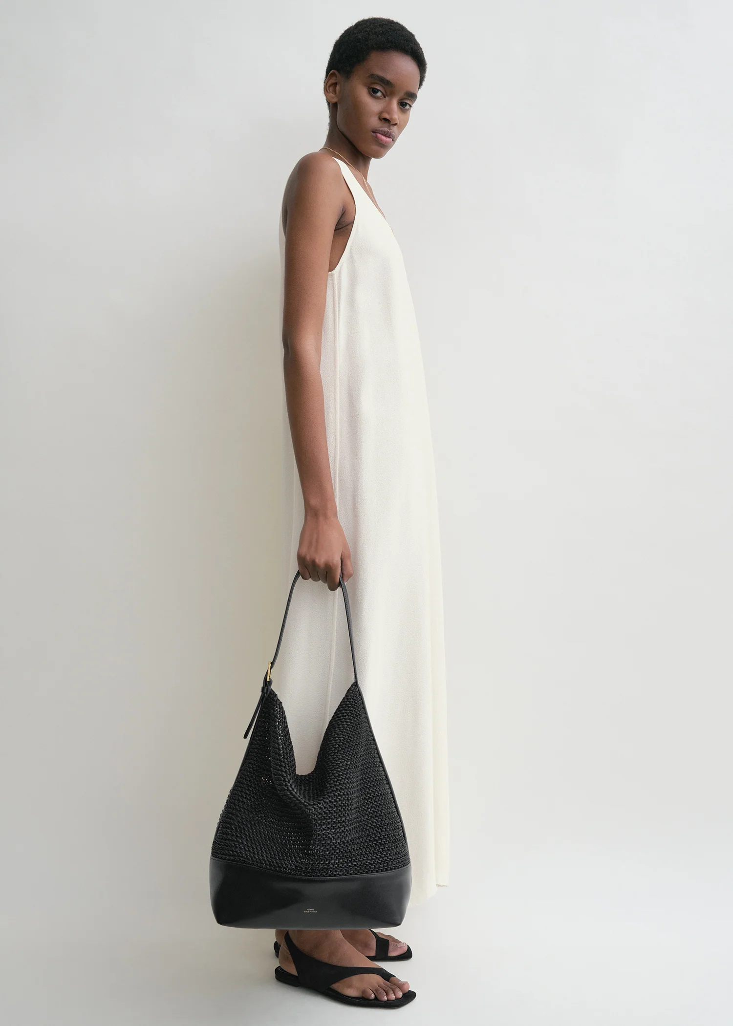 Belted woven-leather tote black - Image 3